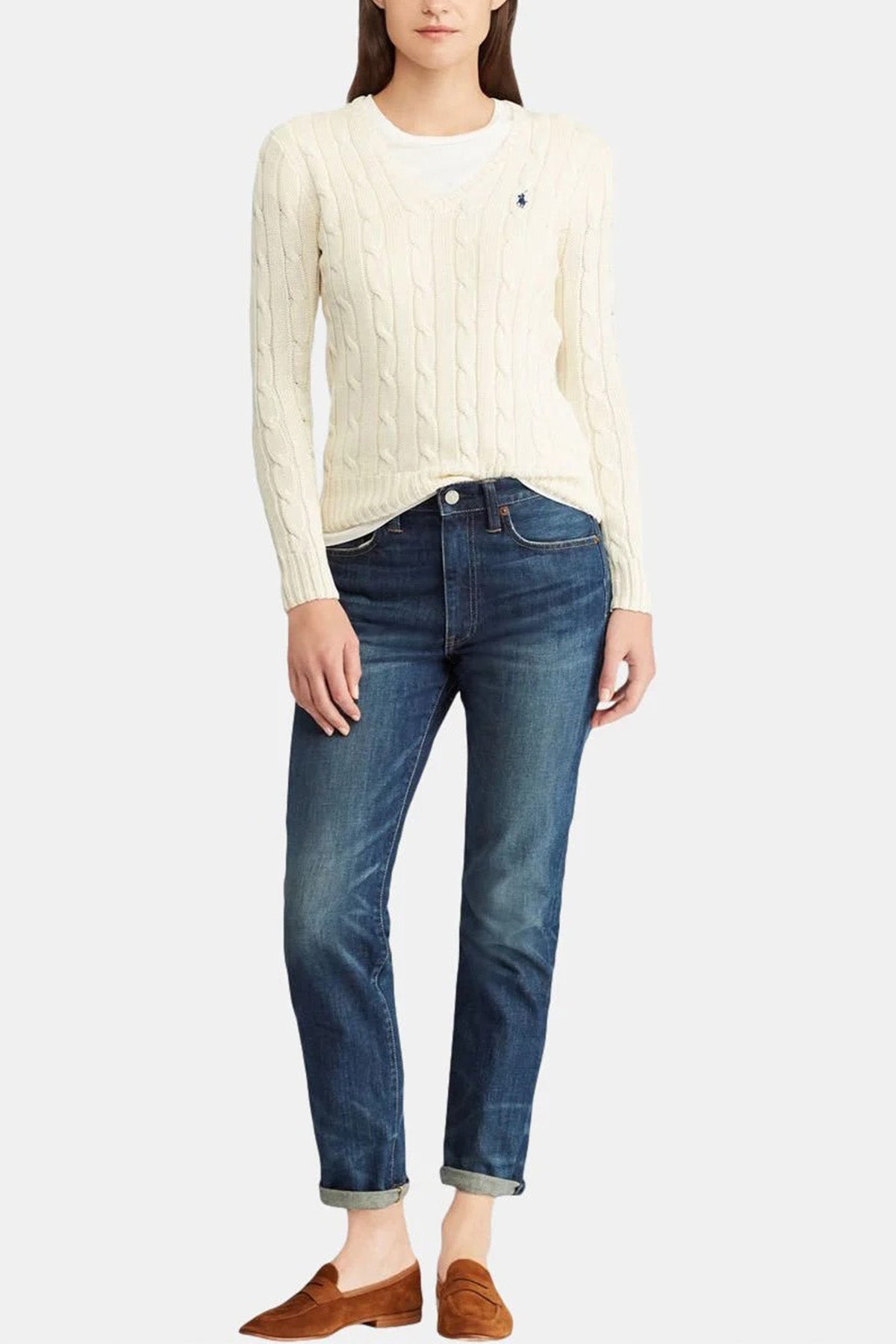 Polo Ralph Lauren Pima Cotton Slim Fit V Yaka Saç Örgü Triko-Libas Trendy Fashion Store