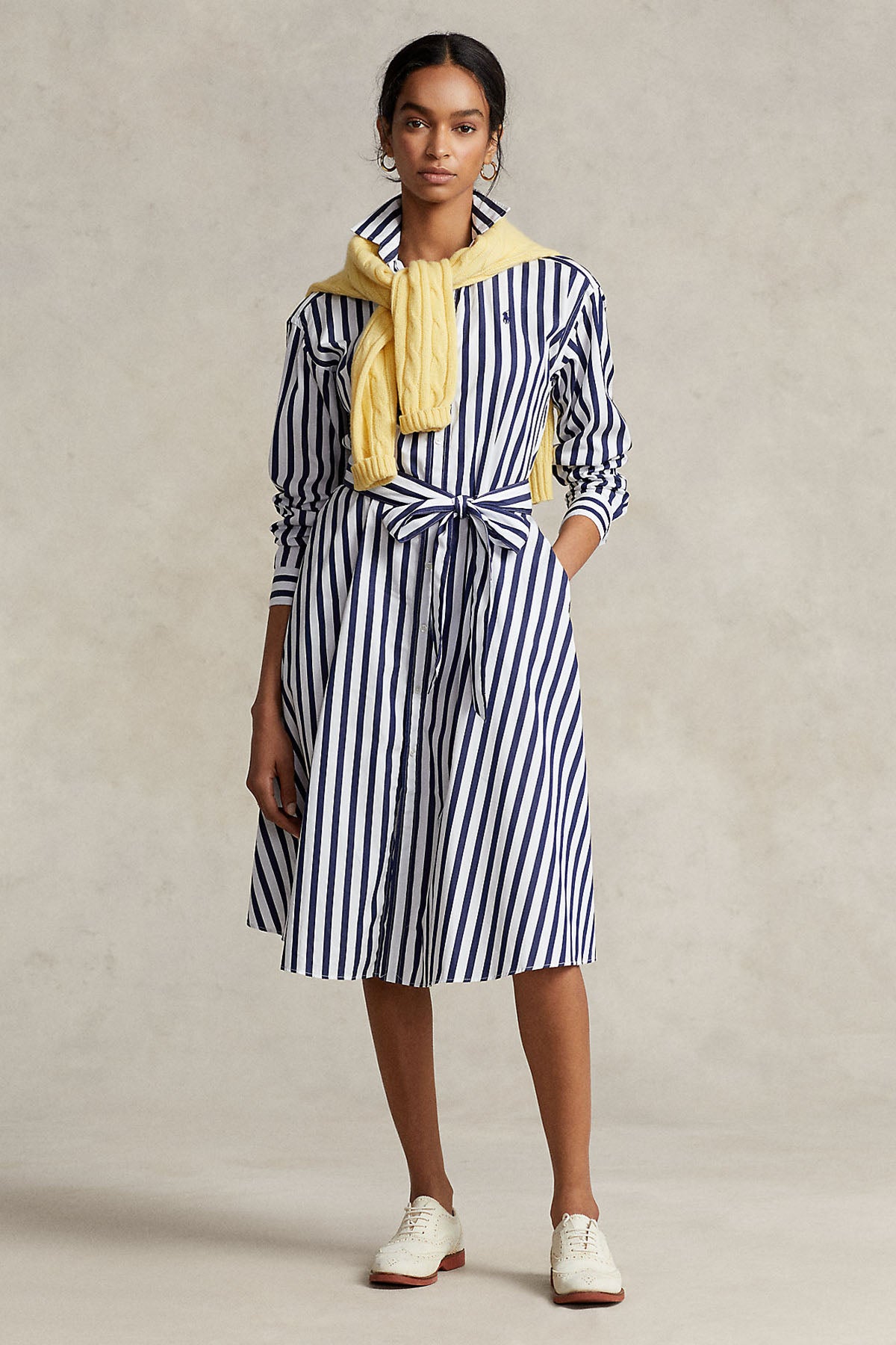 Polo Ralph Lauren Belden Kuşaklı Çizgili Midi Gömlek Elbise-Libas Trendy Fashion Store