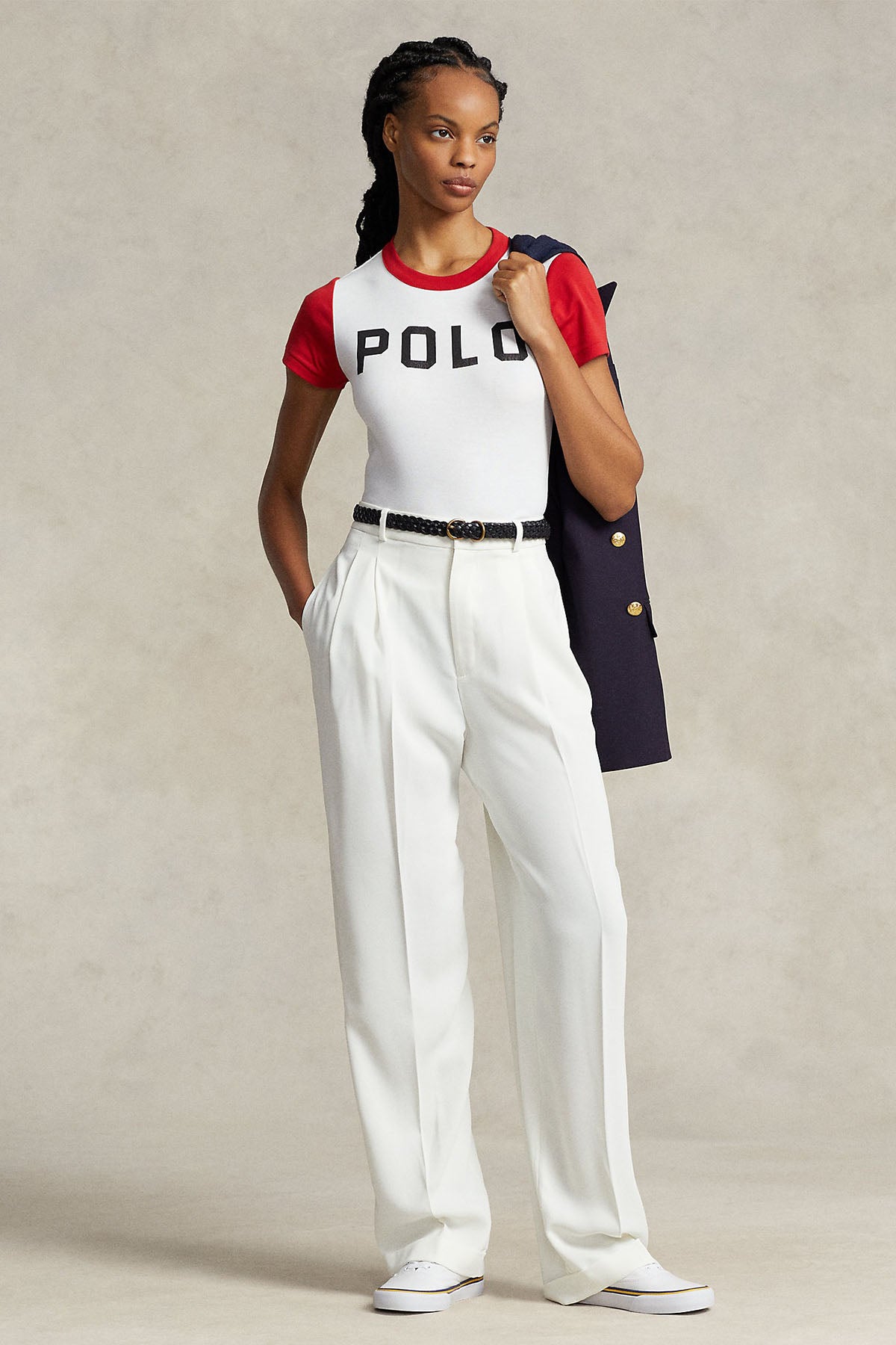 Polo Ralph Lauren Yüksek Bel Tek Pile Duble Paça Pantolon-Libas Trendy Fashion Store