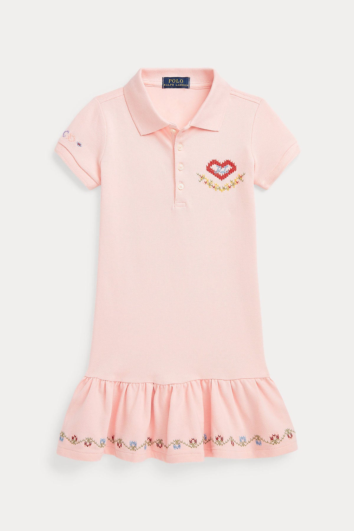 Polo Ralph Lauren Kids 2-4 Yaş Kız Çocuk Kalp Nakışlı Polo Yaka T-shirt Elbise-Libas Trendy Fashion Store