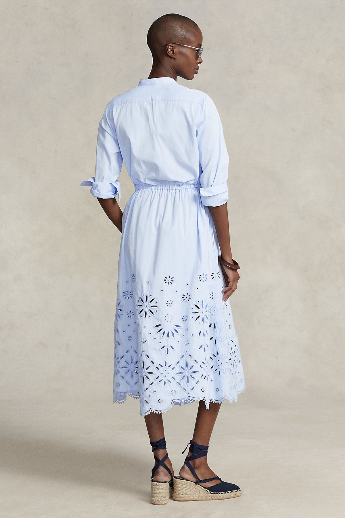 Polo Ralph Lauren Hakim Yaka Nakış Detaylı Lazer Kesim Midi Elbise-Libas Trendy Fashion Store