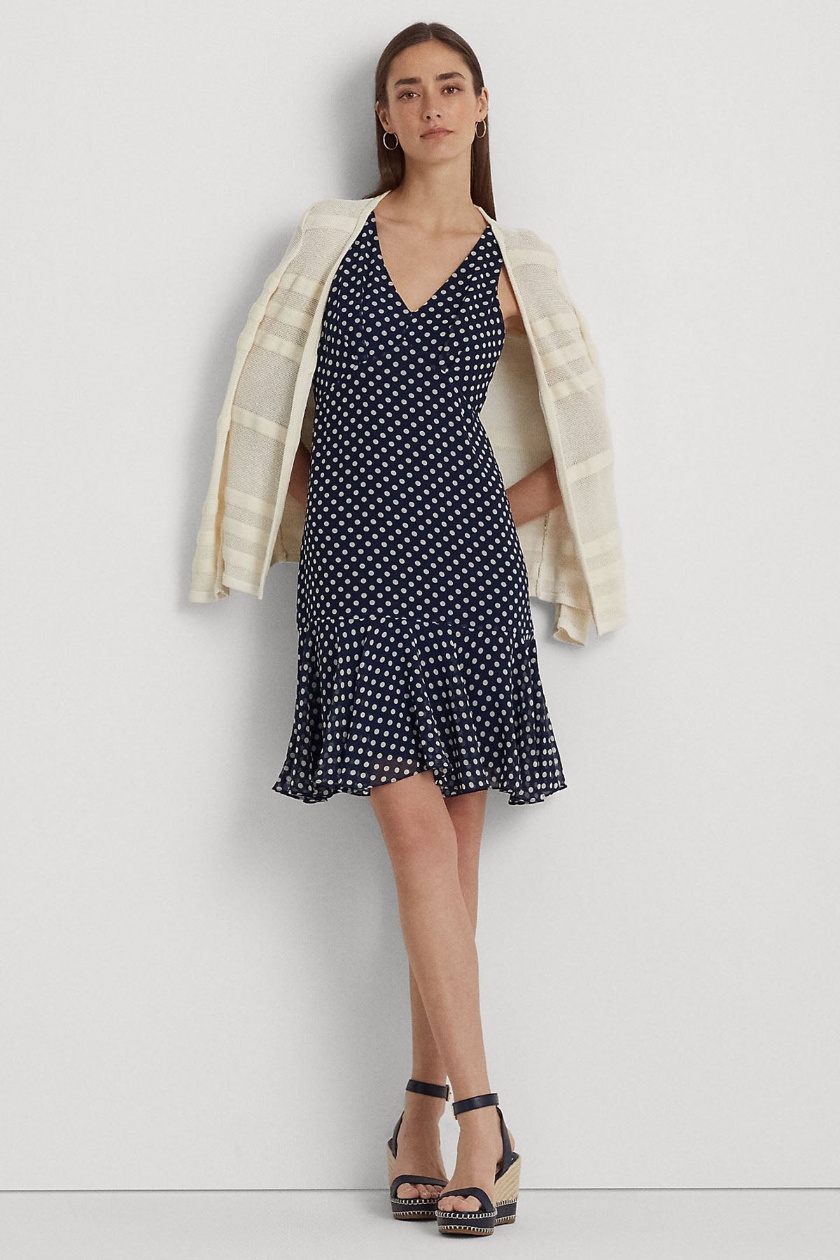 Polo Ralph Lauren V Yaka Puantiyeli Mini Elbise-Libas Trendy Fashion Store