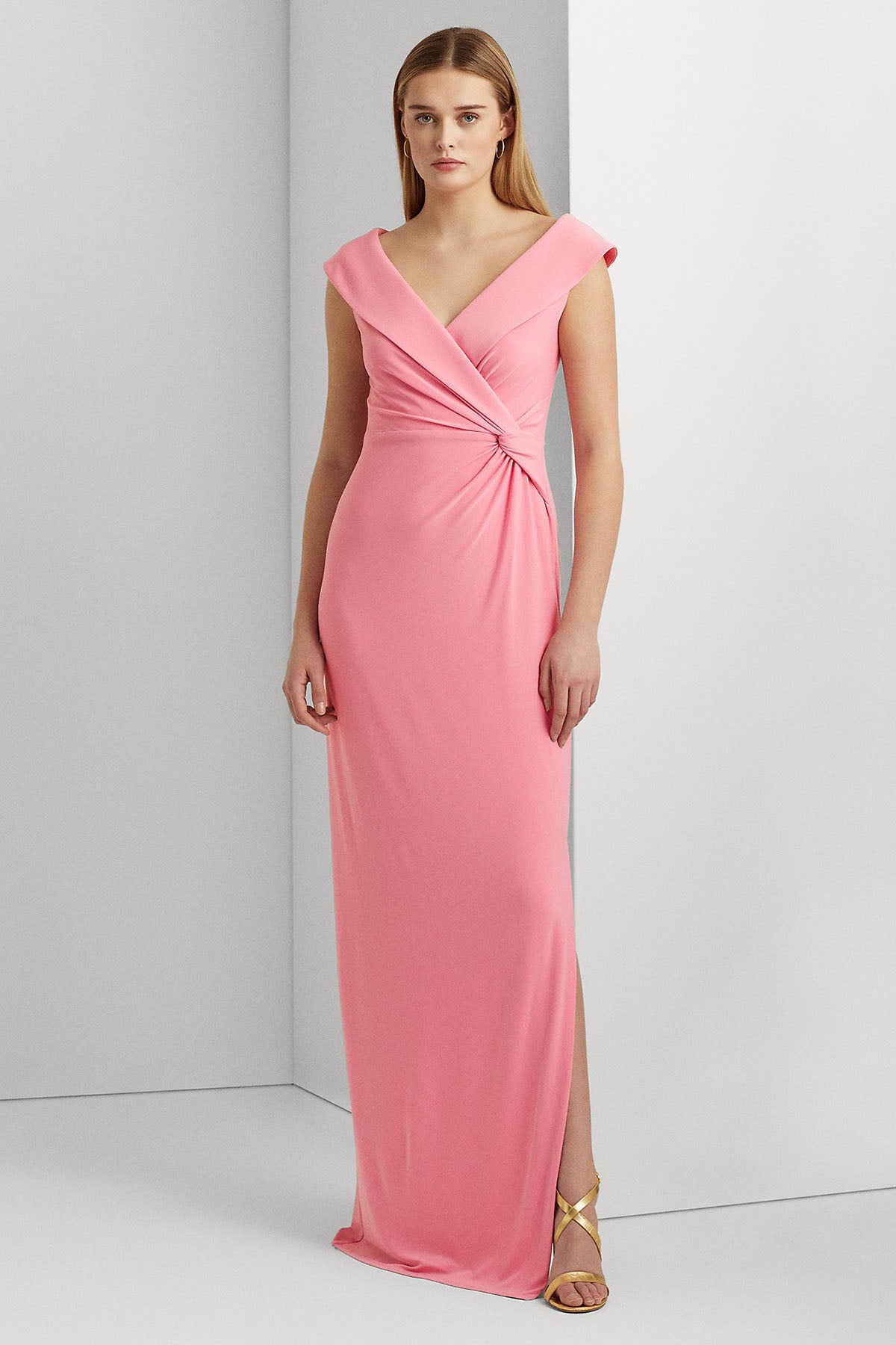 Polo Ralph Lauren V Yaka Kruvaze Maxi Abiye Elbise-Libas Trendy Fashion Store