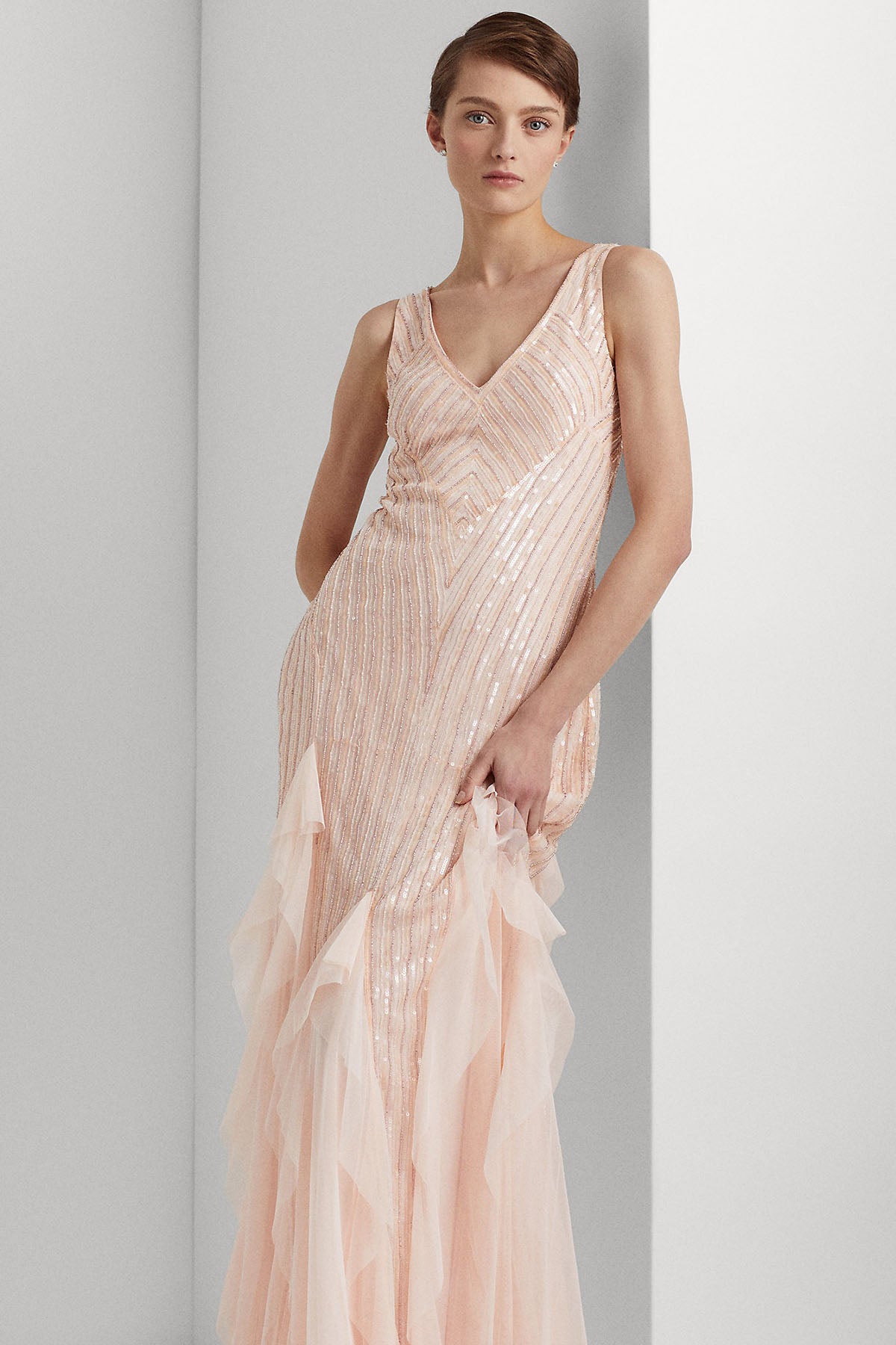 Polo Ralph Lauren V Yaka Maxi Abiye Elbise-Libas Trendy Fashion Store