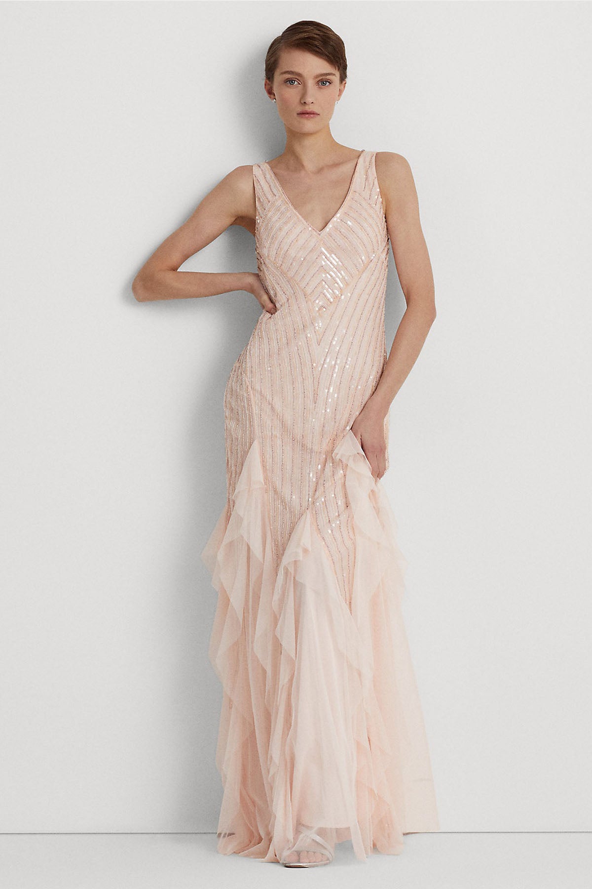 Polo Ralph Lauren V Yaka Maxi Abiye Elbise-Libas Trendy Fashion Store