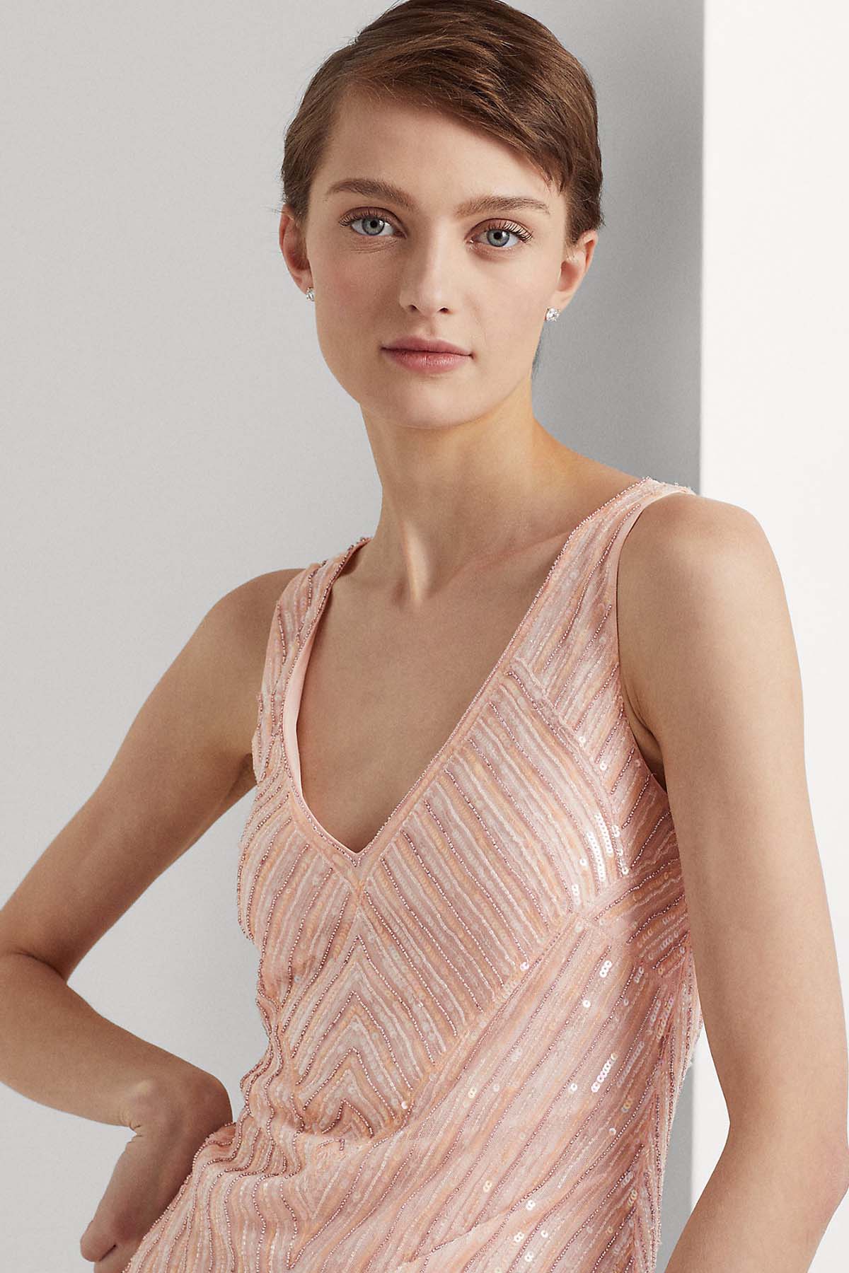 Polo Ralph Lauren V Yaka Maxi Abiye Elbise-Libas Trendy Fashion Store