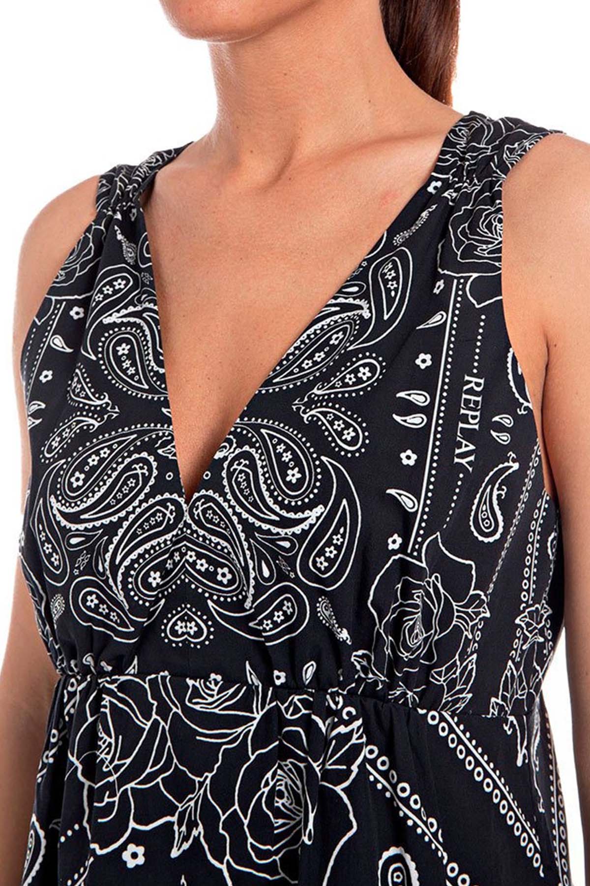 Replay V Yaka Belden Büzgülü Midi Elbise-Libas Trendy Fashion Store