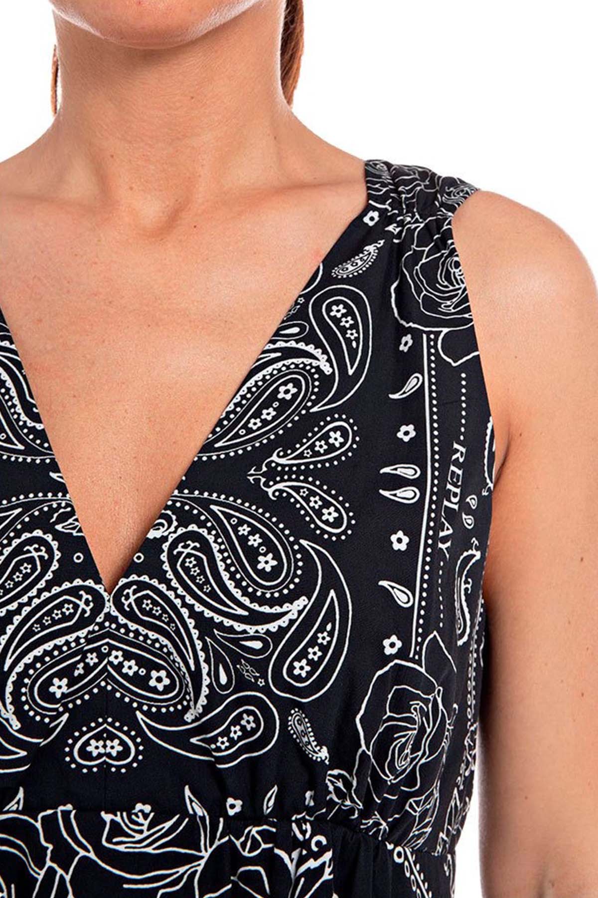 Replay V Yaka Belden Büzgülü Midi Elbise-Libas Trendy Fashion Store