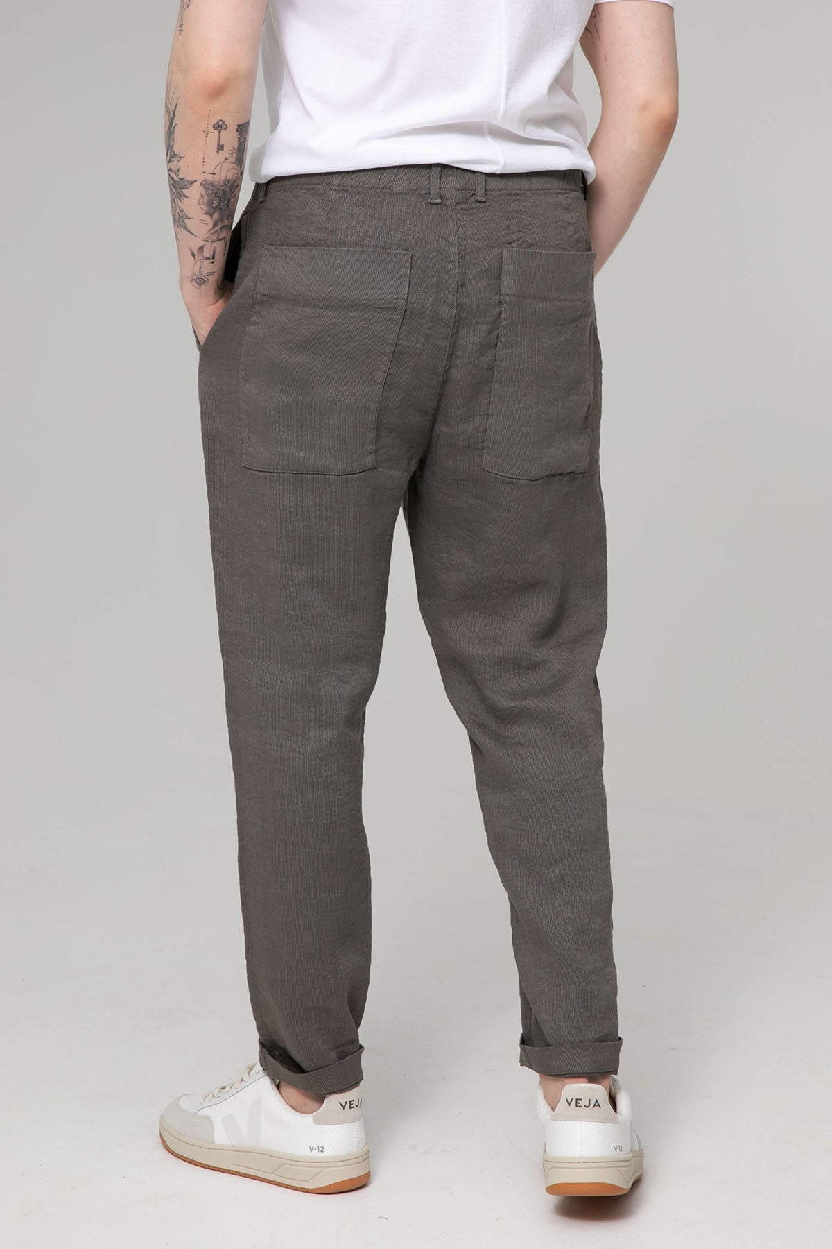 Transit Tek Pile Beli Lastikli Streç Keten Pantolon