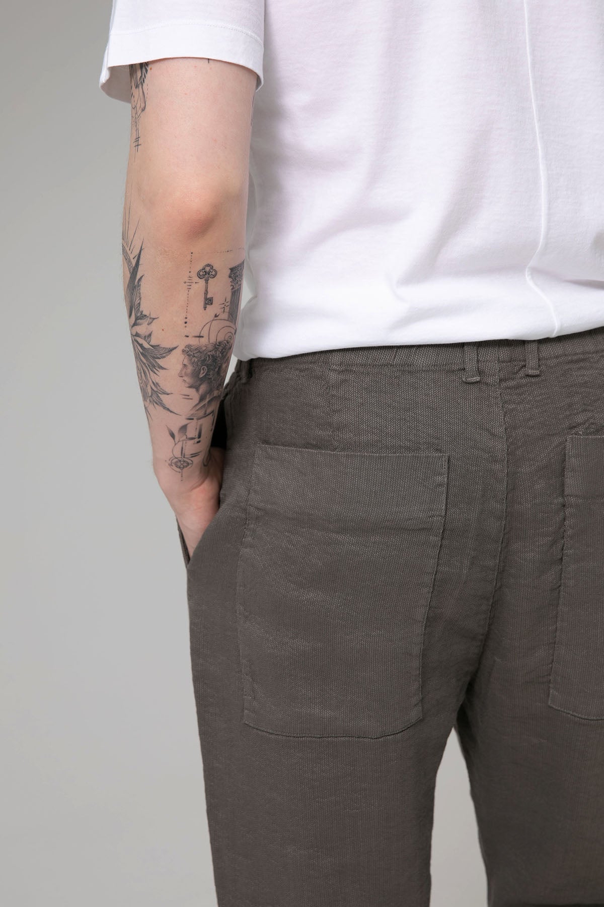 Transit Tek Pile Beli Lastikli Streç Keten Pantolon