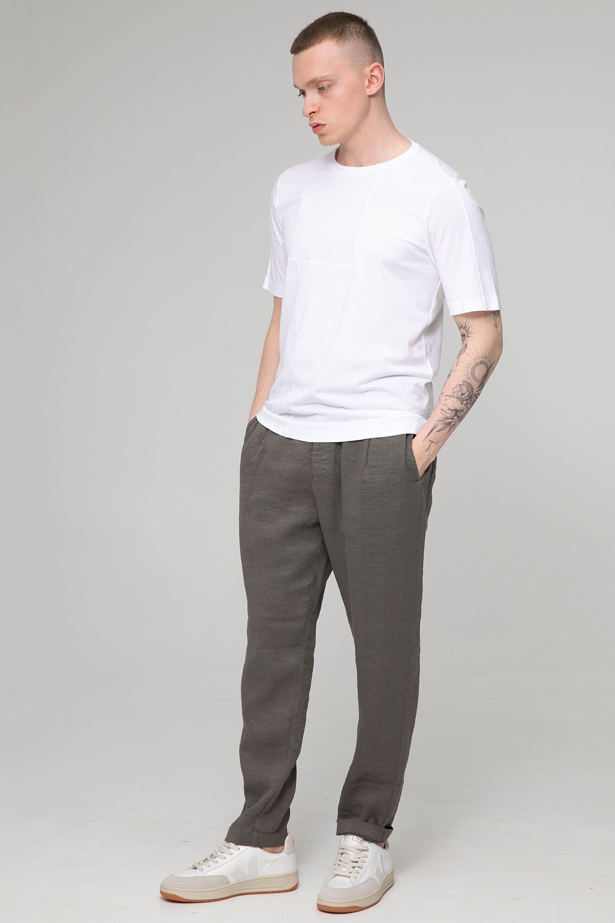 Transit Tek Pile Beli Lastikli Streç Keten Pantolon