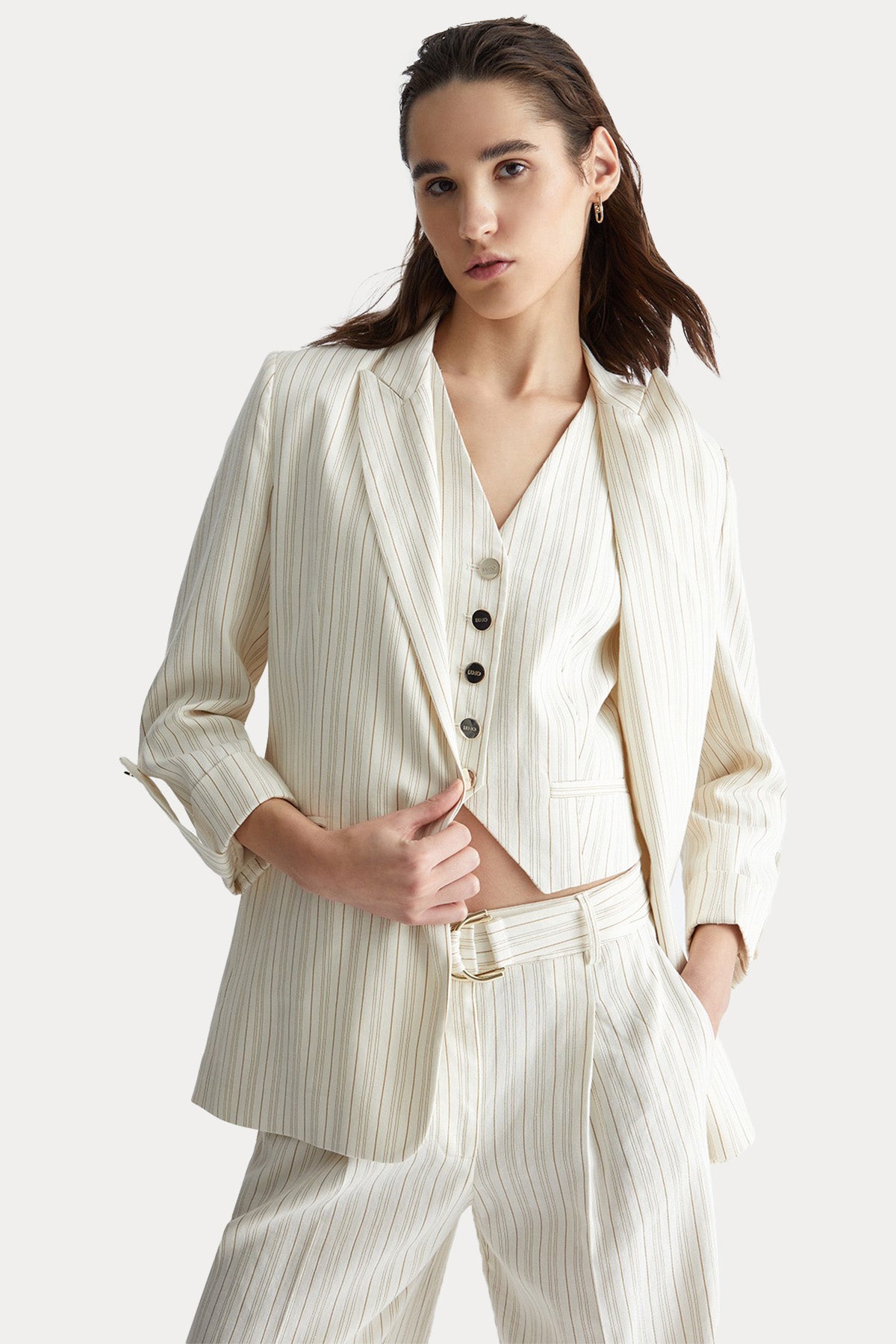 Liu Jo Çizgili Keten Blazer Ceket-Ceket-Libas