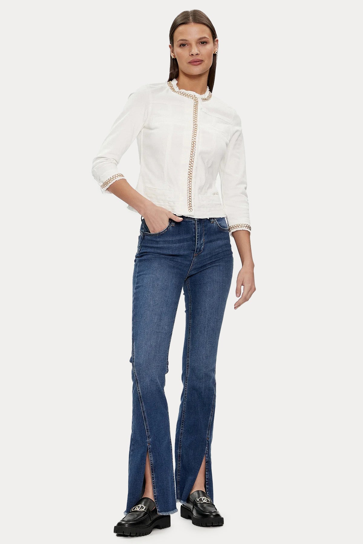 Liu Jo Yuvarlak Yaka Metal Aksesuarlı Denim Ceket