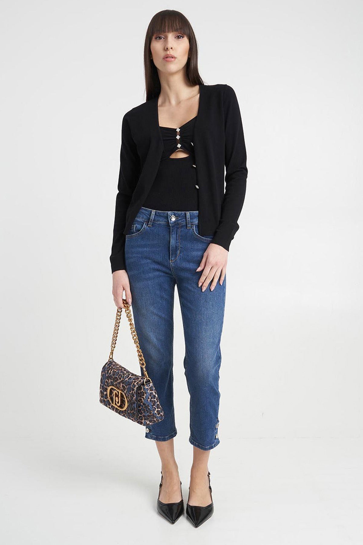 Liu Jo Yüksek Bel Düğmeli Crop Paça Jeans