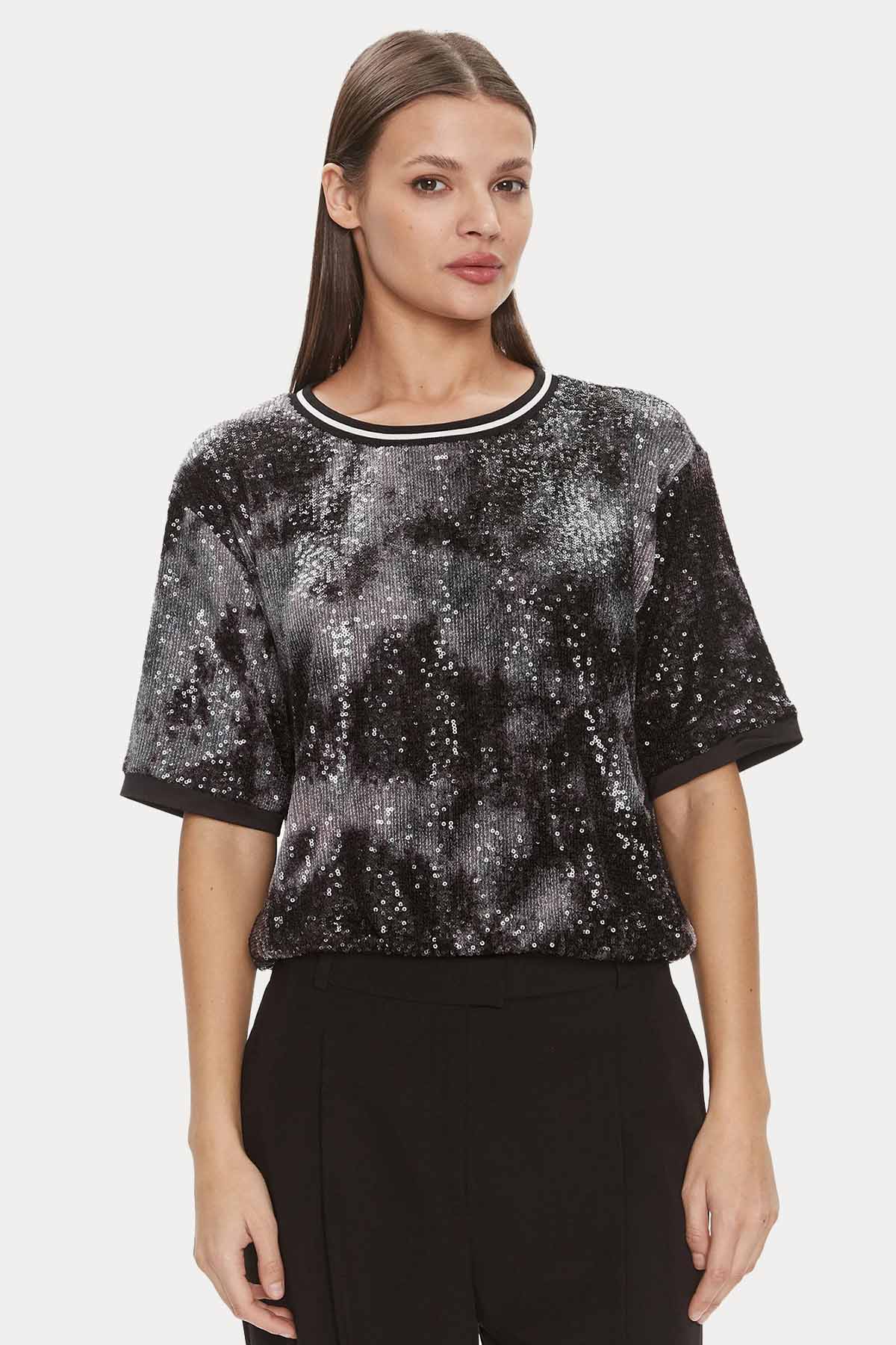 Liu Jo Yuvarlak Yaka Payetli Bluz