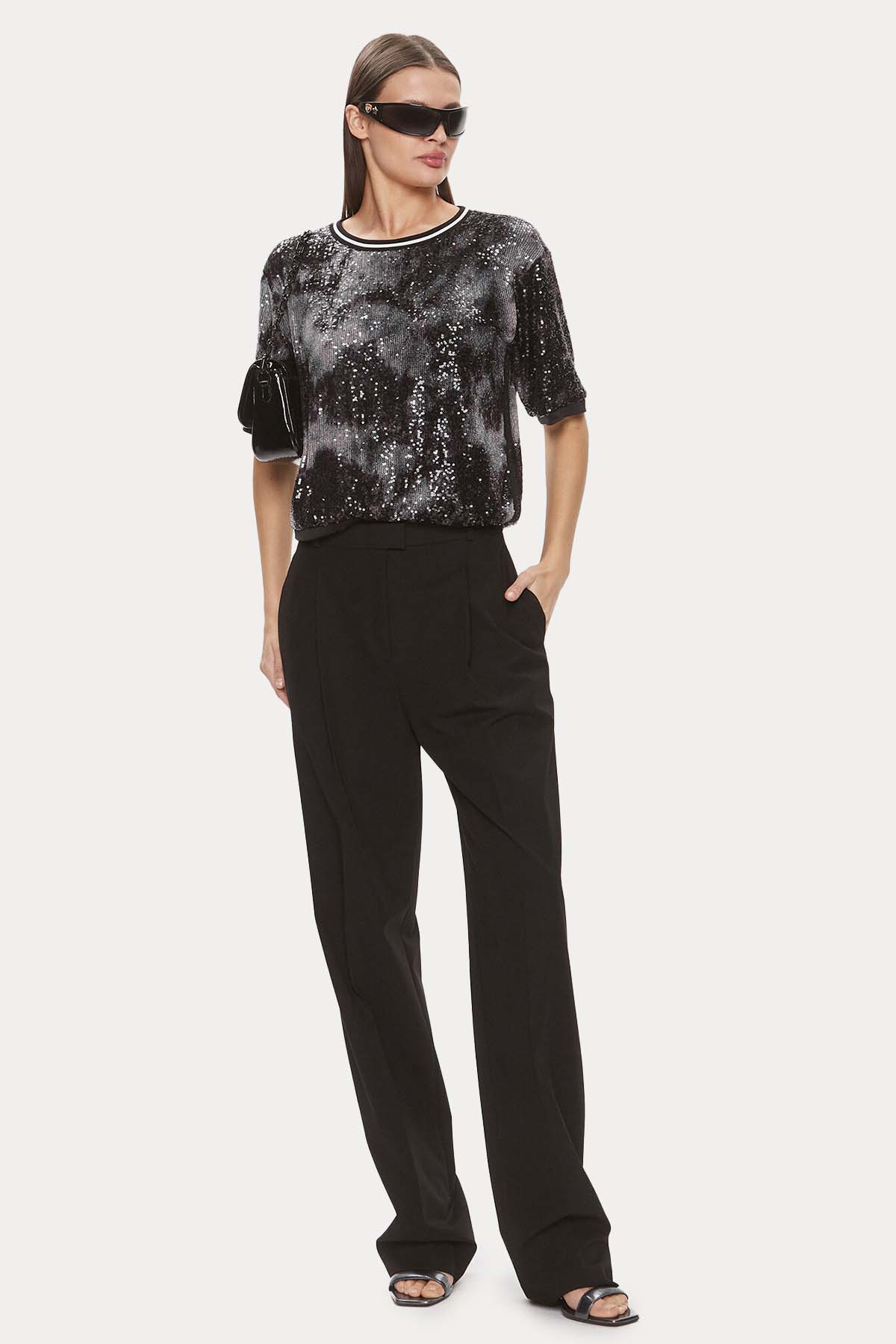 Liu Jo Yuvarlak Yaka Payetli Bluz