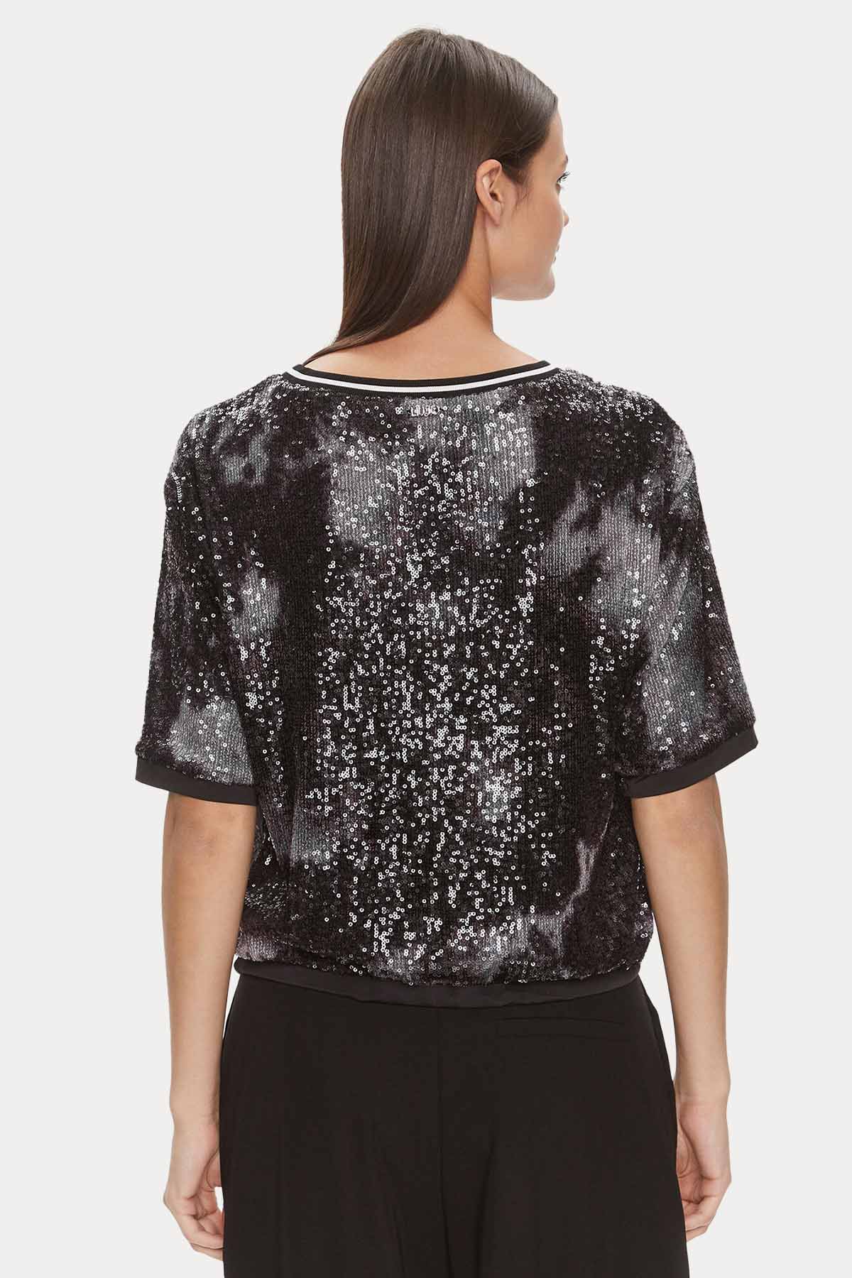 Liu Jo Yuvarlak Yaka Payetli Bluz