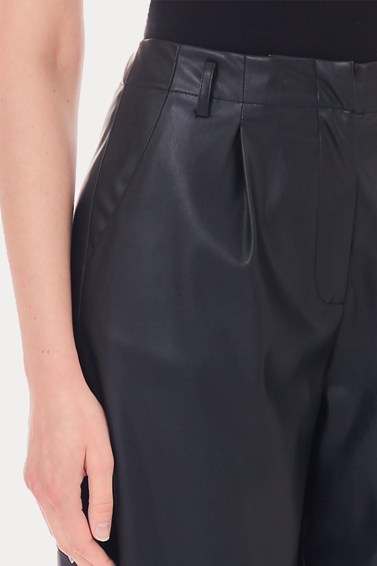 Liu Jo Tek Pileli Yüksek Bel Deri Pantolon