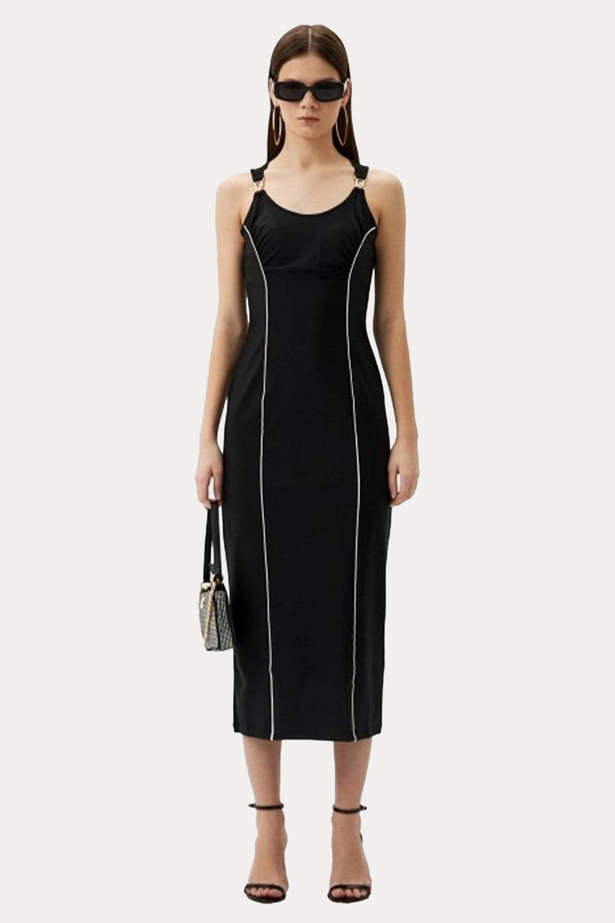 Liu Jo Kontrast Renk Şerit Detaylı Askılı Midi Elbise