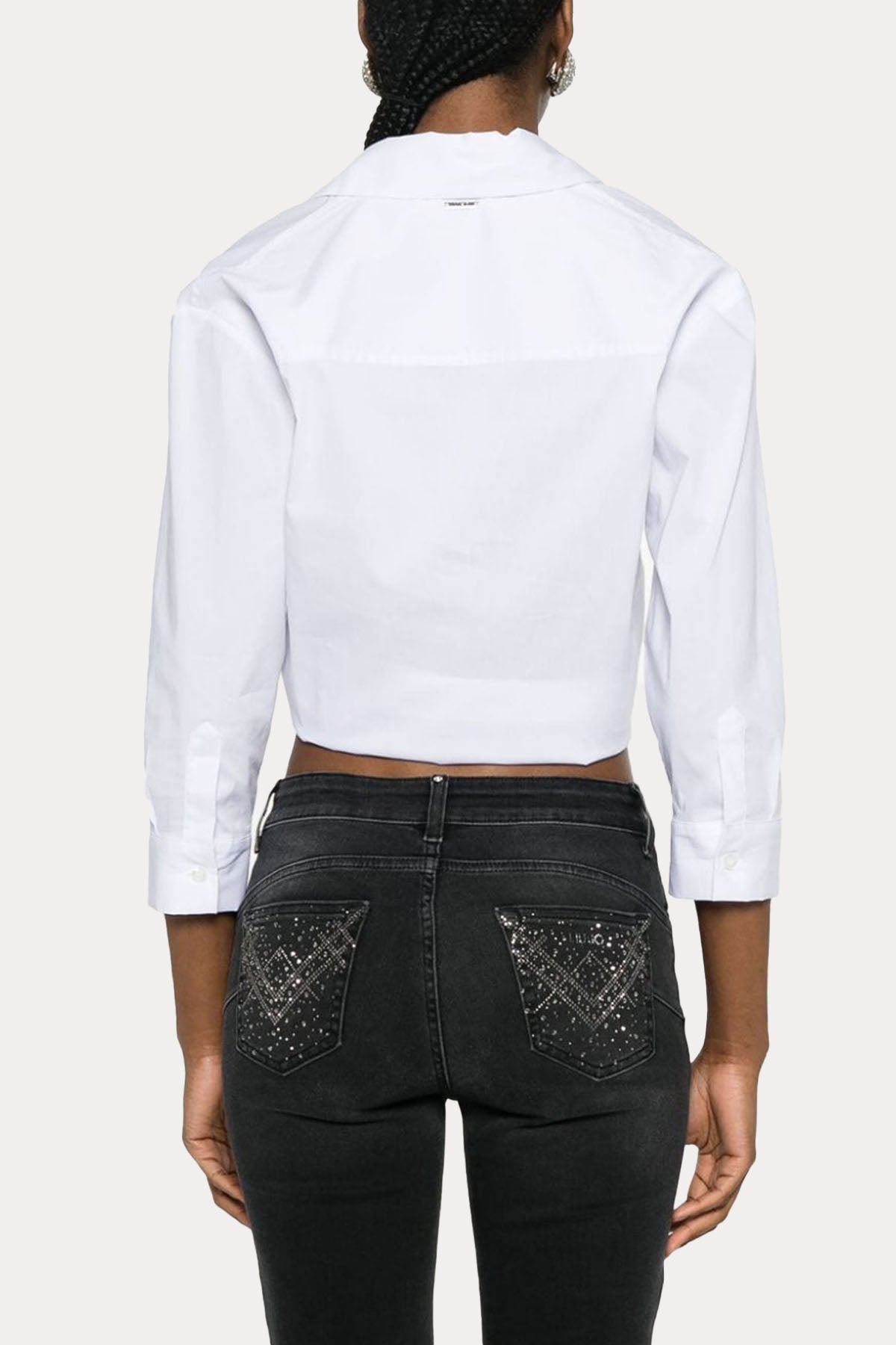 Liu Jo Klasik Yaka Büzgülü Crop Bluz-Bluz-Libas
