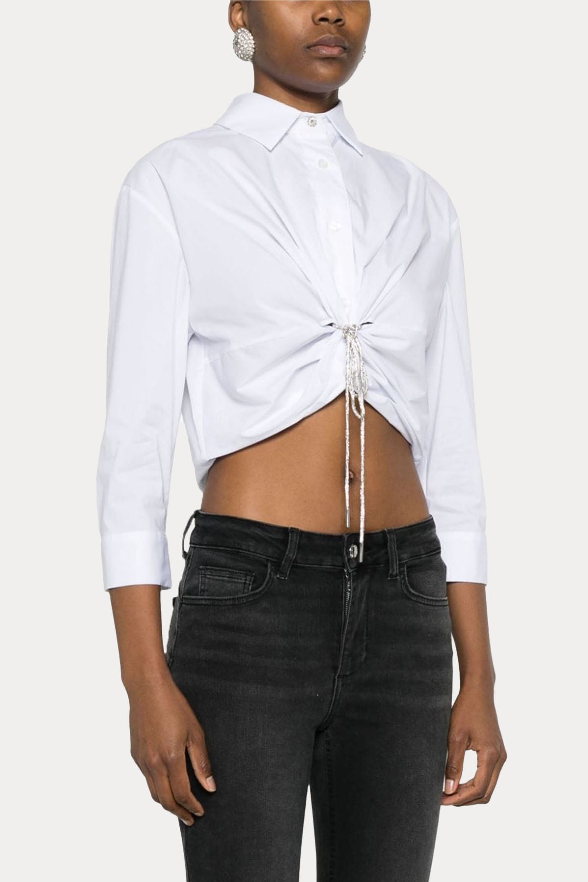 Liu Jo Klasik Yaka Büzgülü Crop Bluz