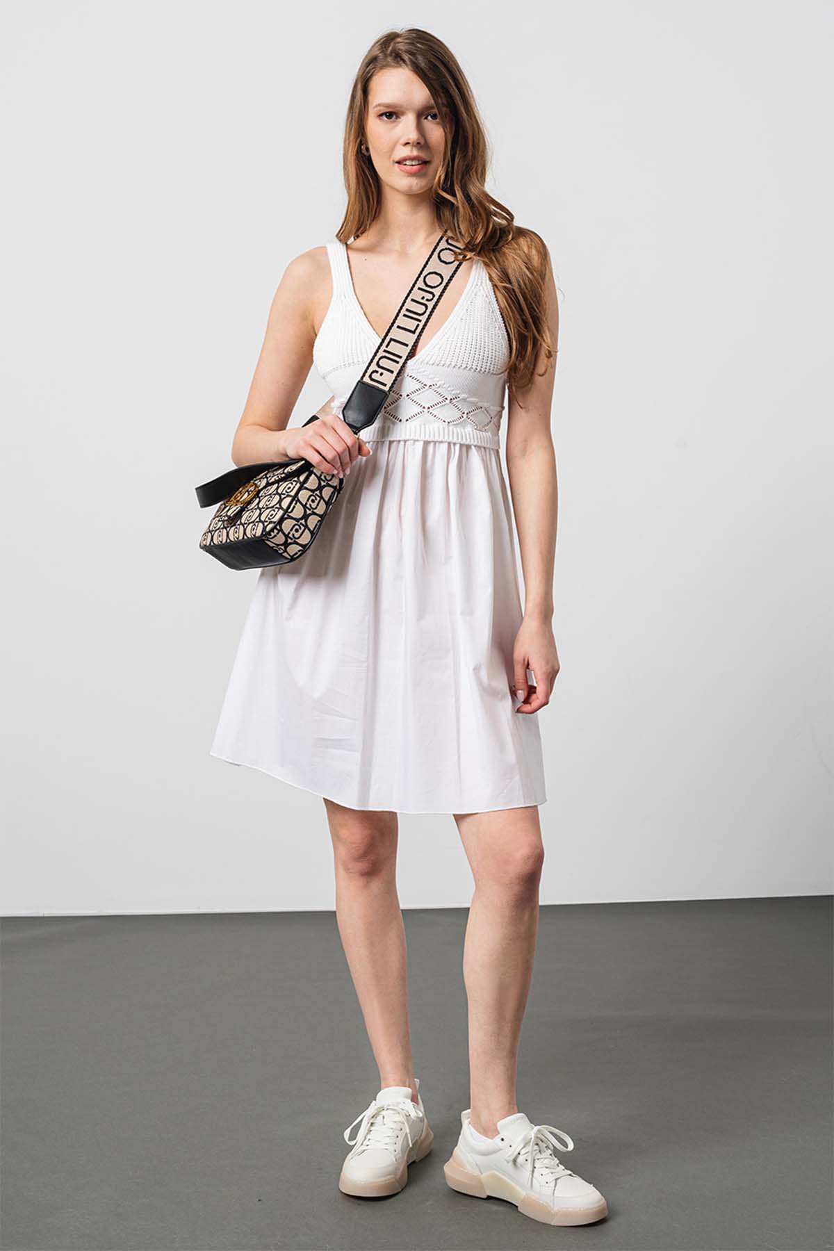 Liu Jo Sırttan Bağlamalı Nakış Örgü Detaylı Mini Elbise