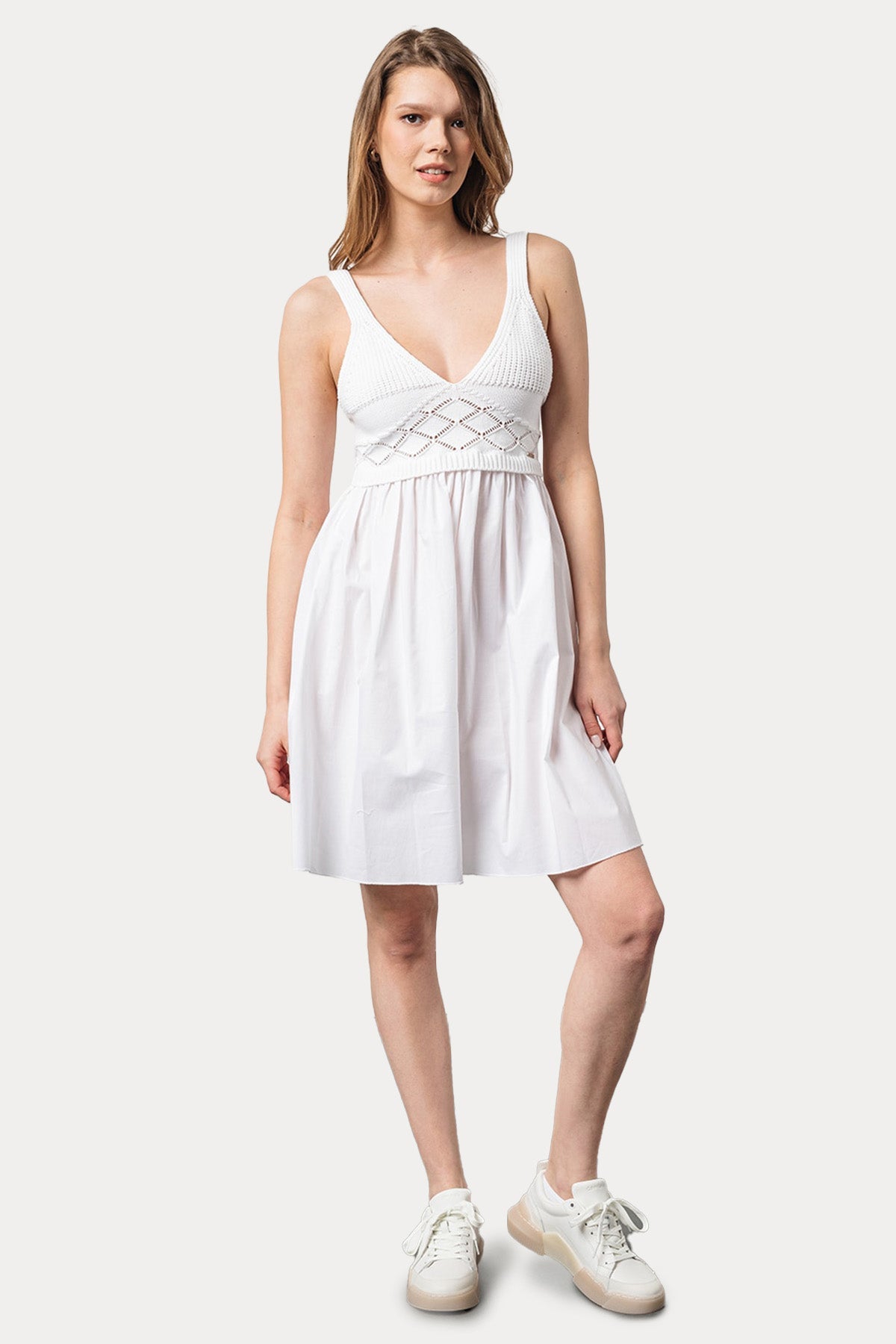 Liu Jo Sırttan Bağlamalı Nakış Örgü Detaylı Mini Elbise