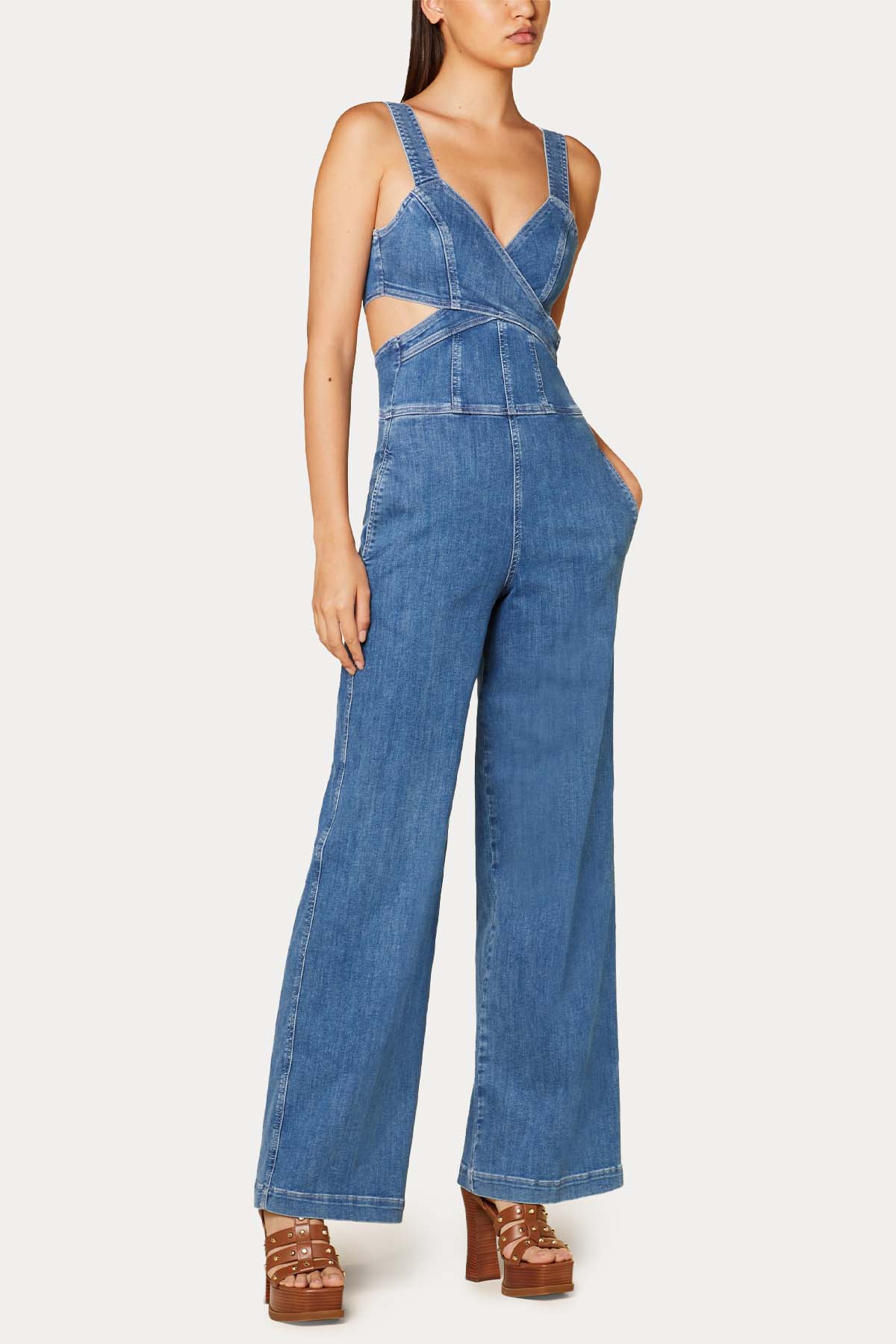 Liu Jo V Yaka Bel Dekolteli Denim Tulum