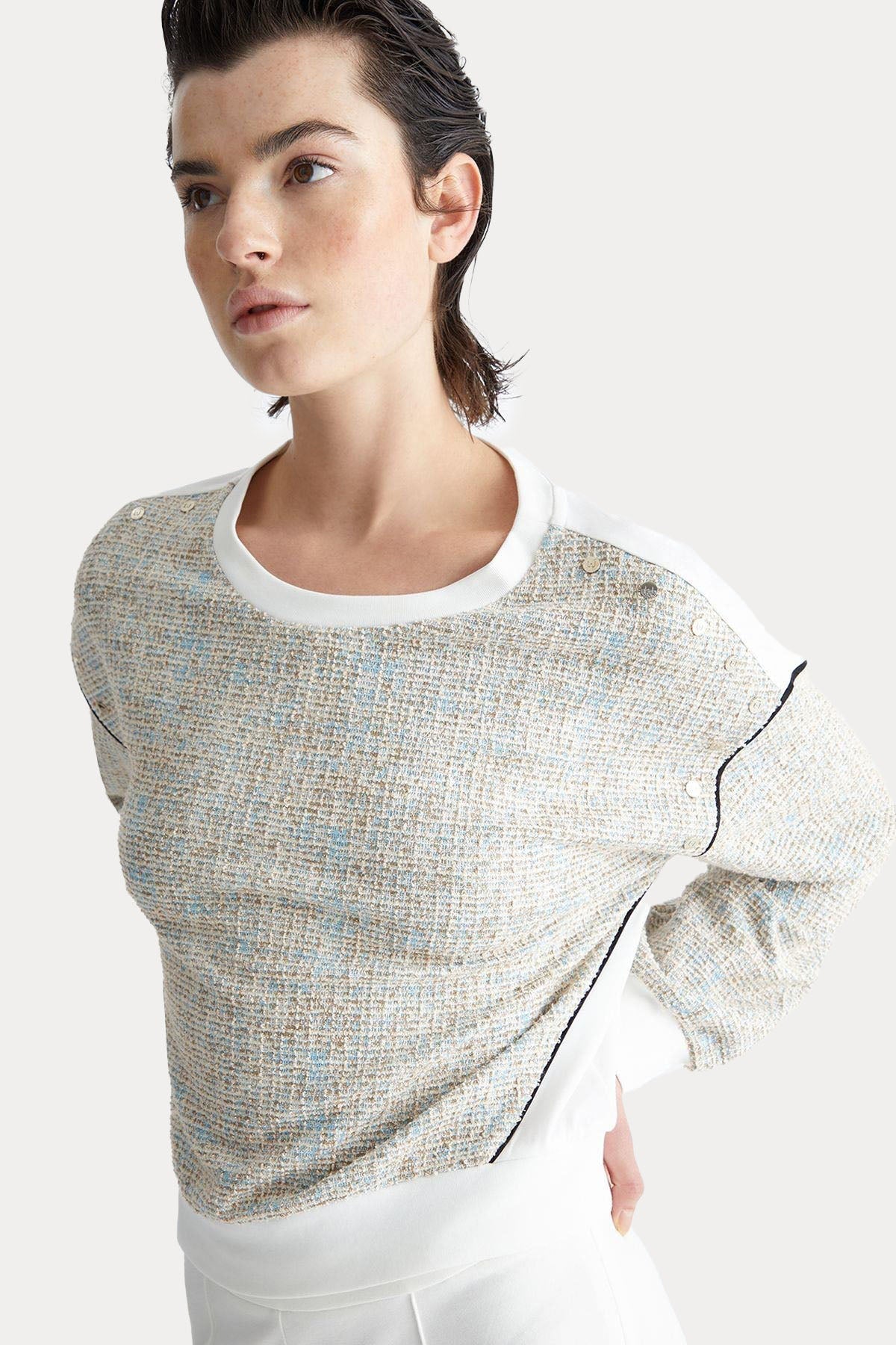 Liu Jo Yuvarlak Yaka Renkli Örgü Detaylı Sweatshirt