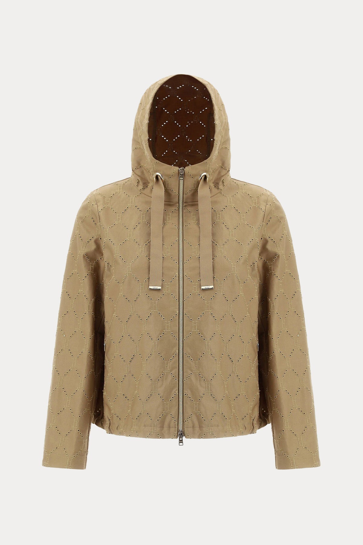 Herno Lazer Kesim Desenli Etek Ucu Büzgülü Kapüşonlu Ceket