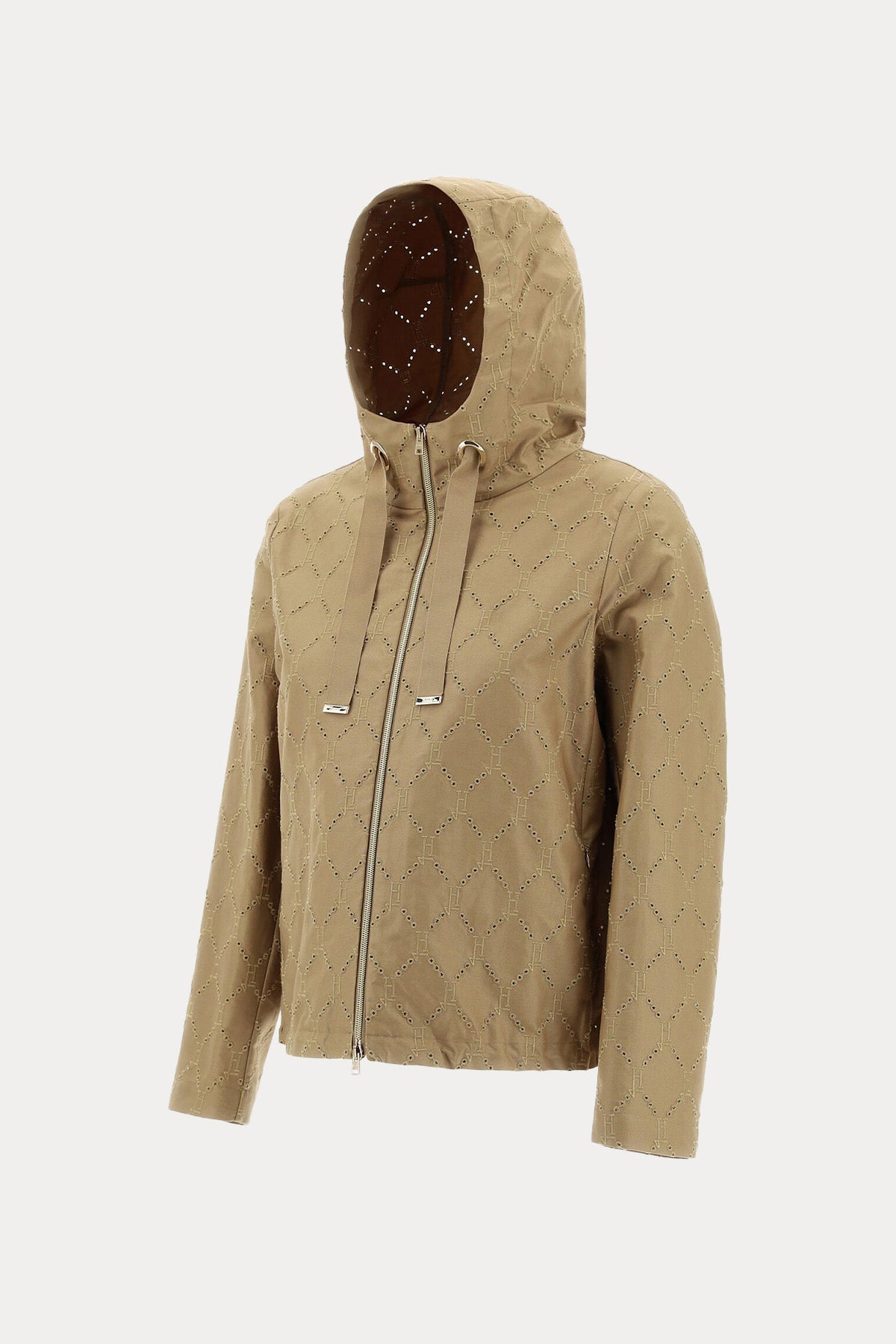 Herno Lazer Kesim Desenli Etek Ucu Büzgülü Kapüşonlu Ceket