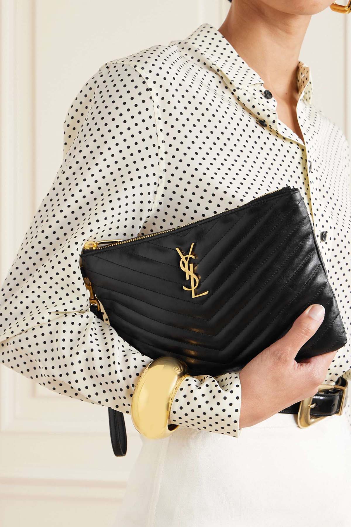 Saint Laurent Logolu Deri Clutch Çanta