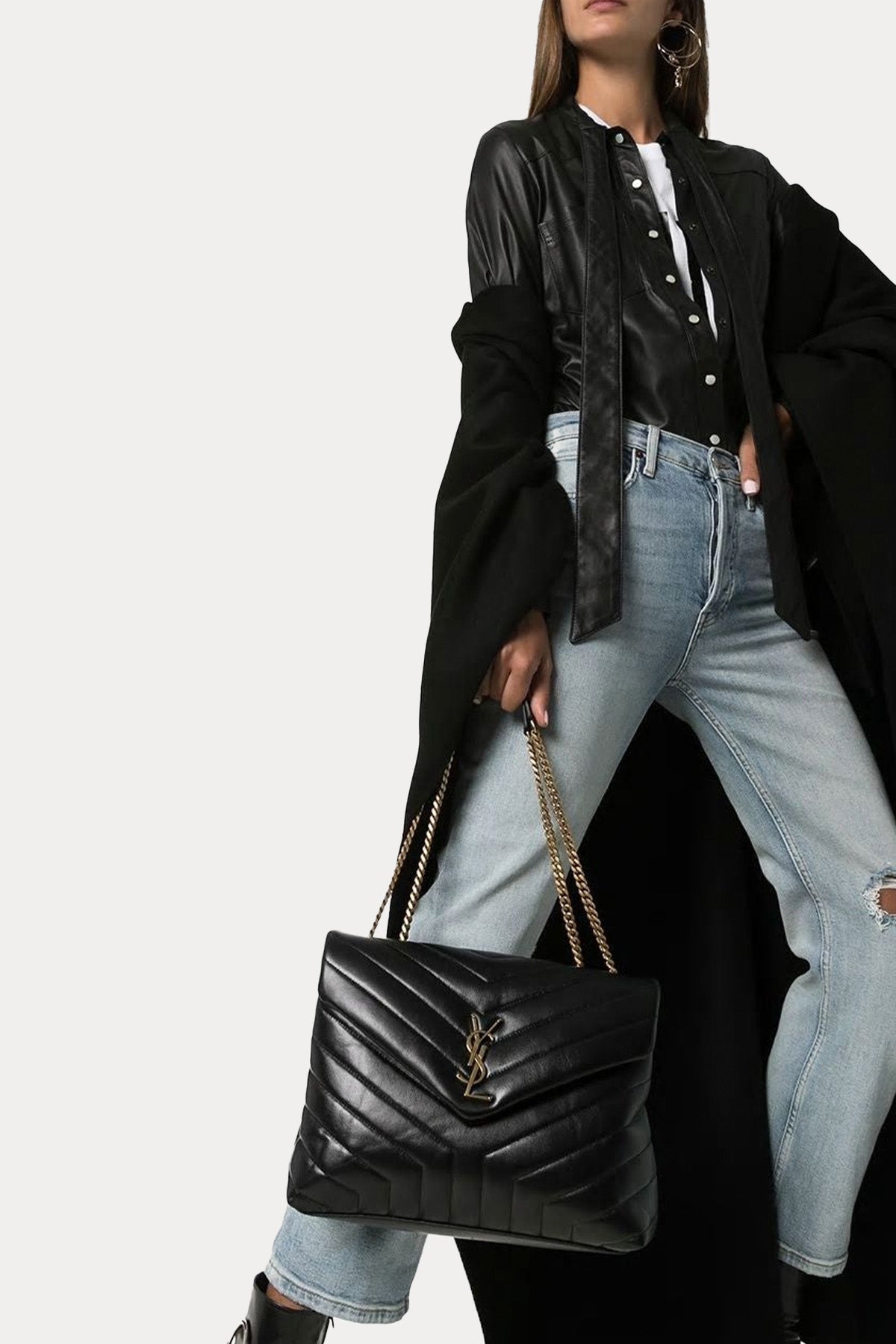 Saint Laurent Logolu Large Deri Omuz Çantası