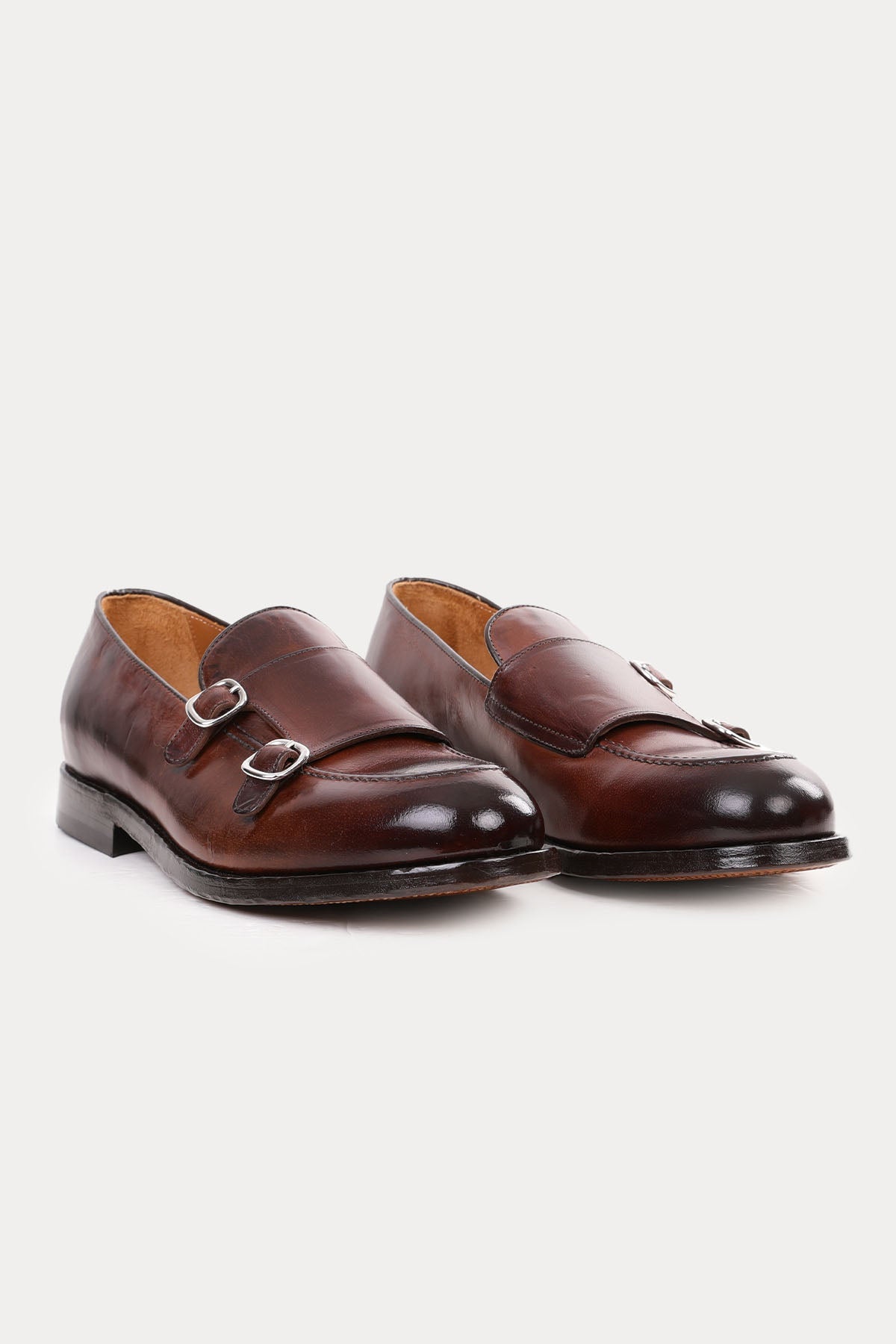 Green George Deri Çift Tokalı Loafer Ayakkabı