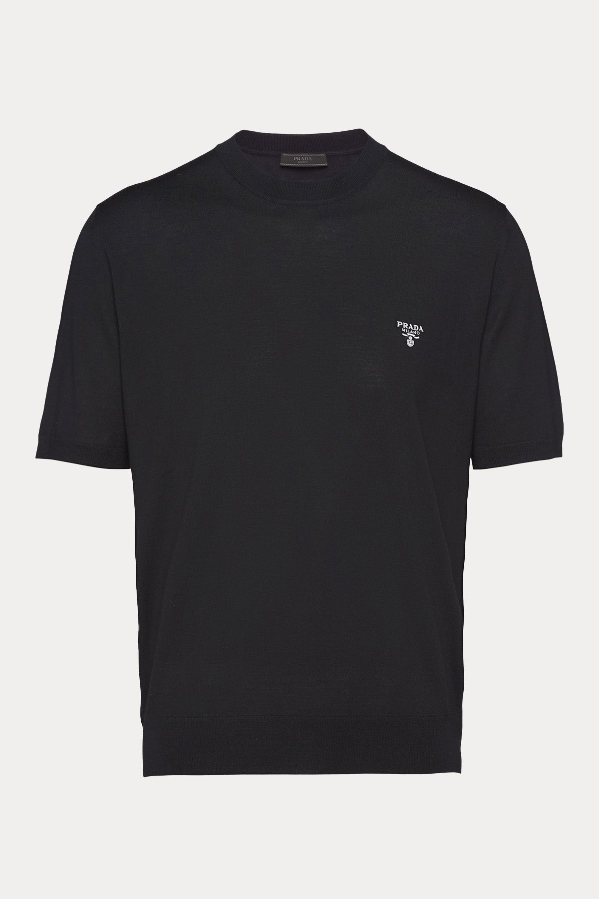 Prada Yuvarlak Yaka Logolu İnce Örgü Yün Triko