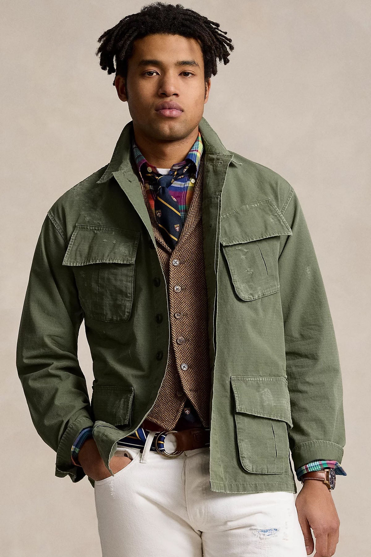 Polo Ralph Lauren Classic Fit Patchwork Desenli Yama Dirsekli Gömlek Ceket