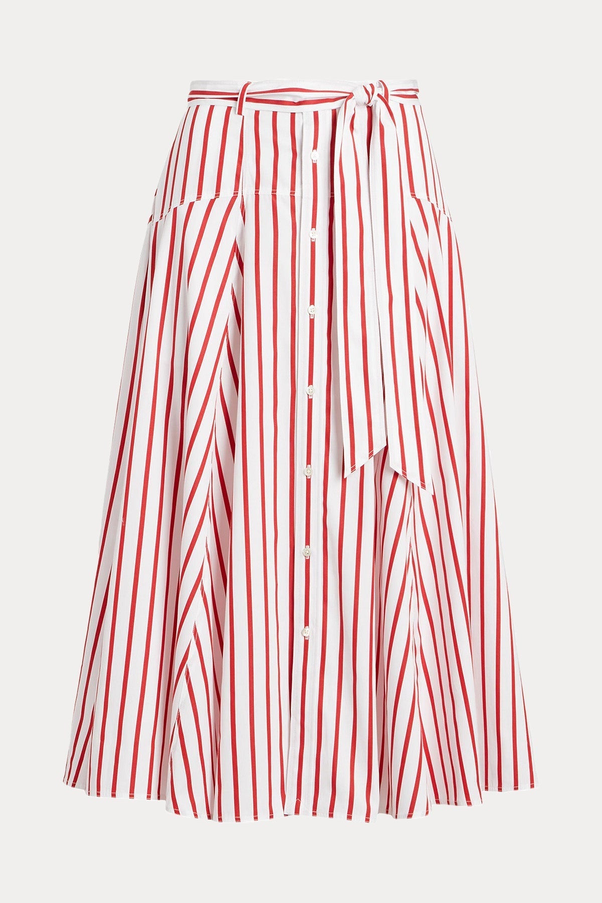 Polo Ralph Lauren Kuşaklı Çan Kesim Çizgili Midi Etek