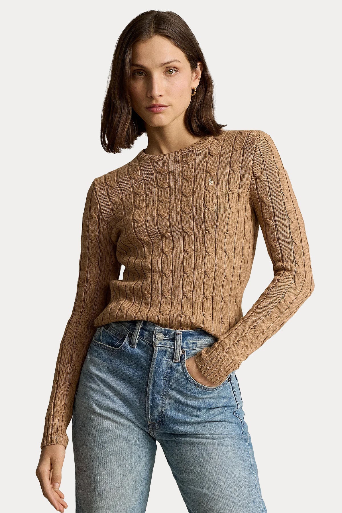 Polo Ralph Lauren Slim Fit Pima Cotton Yuvarlak Yaka Saç Örgü Triko