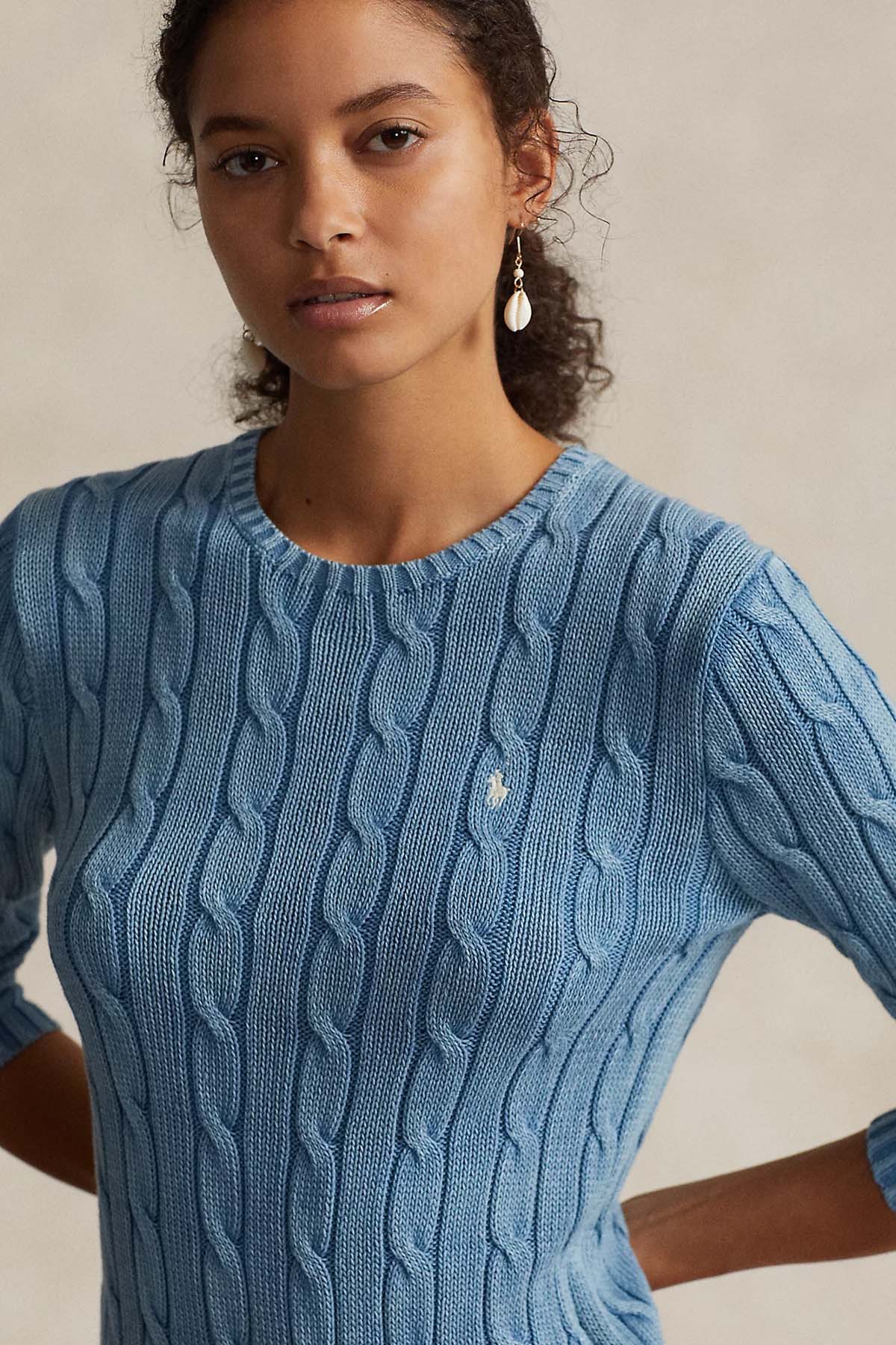 Polo Ralph Lauren Slim Fit Pima Cotton Yuvarlak Yaka Saç Örgü Triko