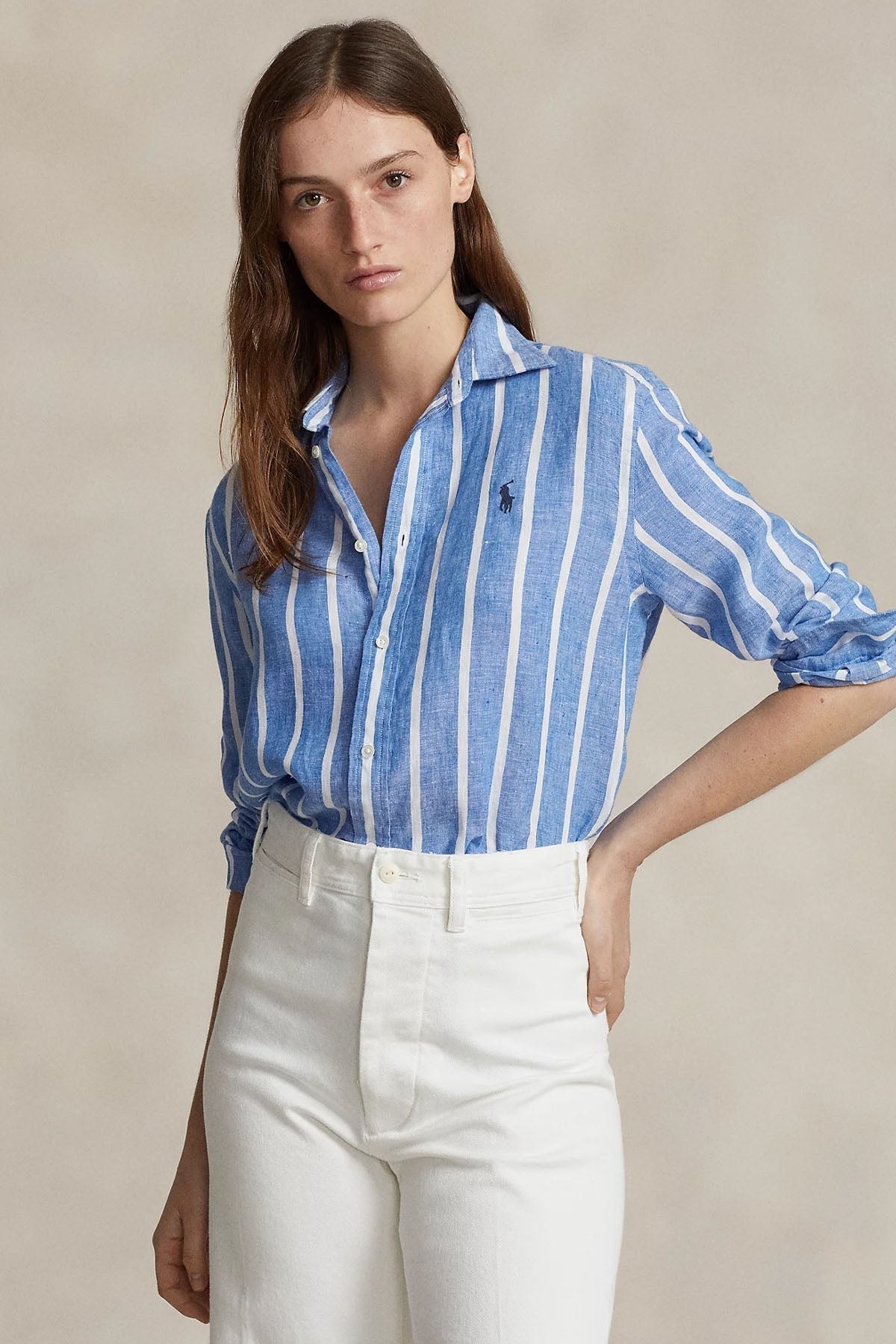 Polo Ralph Lauren Relaxed Fit Çizgili Keten Gömlek