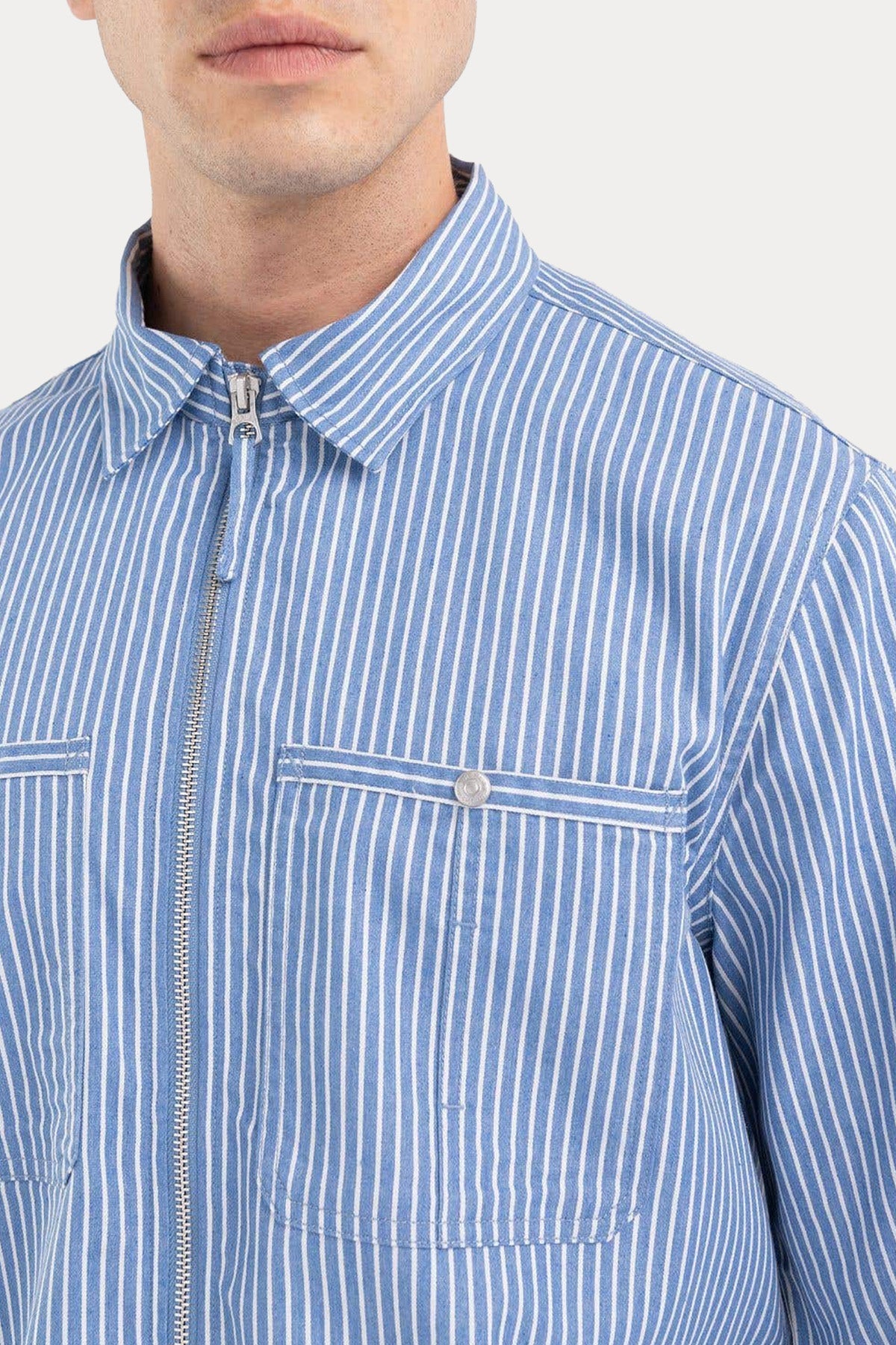 Replay Klasik Yaka Cep Detaylı Çizgili Gömlek Ceket