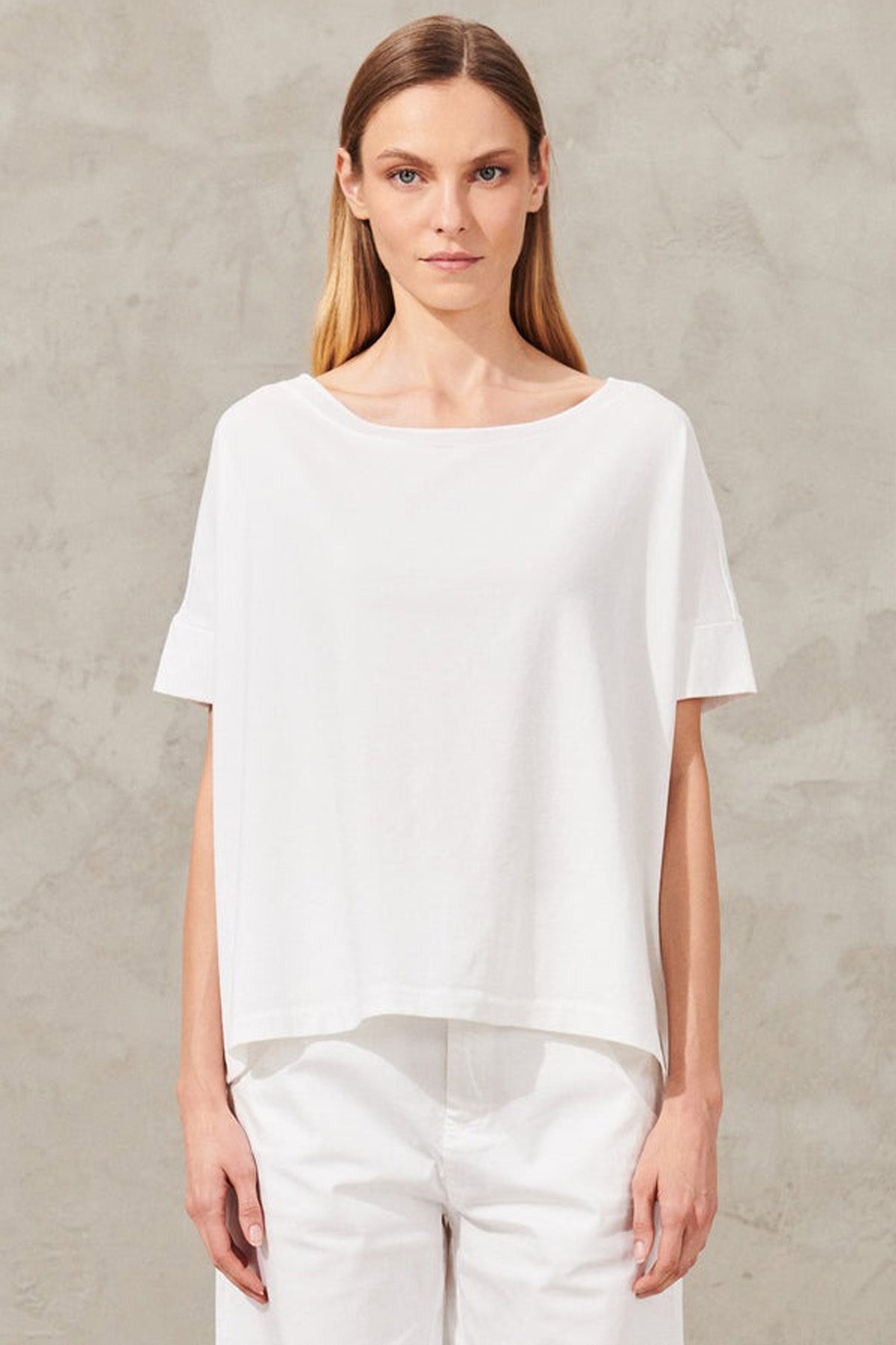 Transit Geniş Kesim Kayık Yaka Streç T-shirt