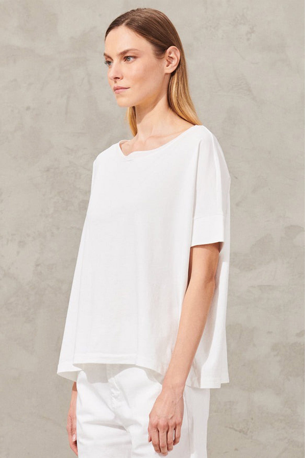 Transit Geniş Kesim Kayık Yaka Streç T-shirt