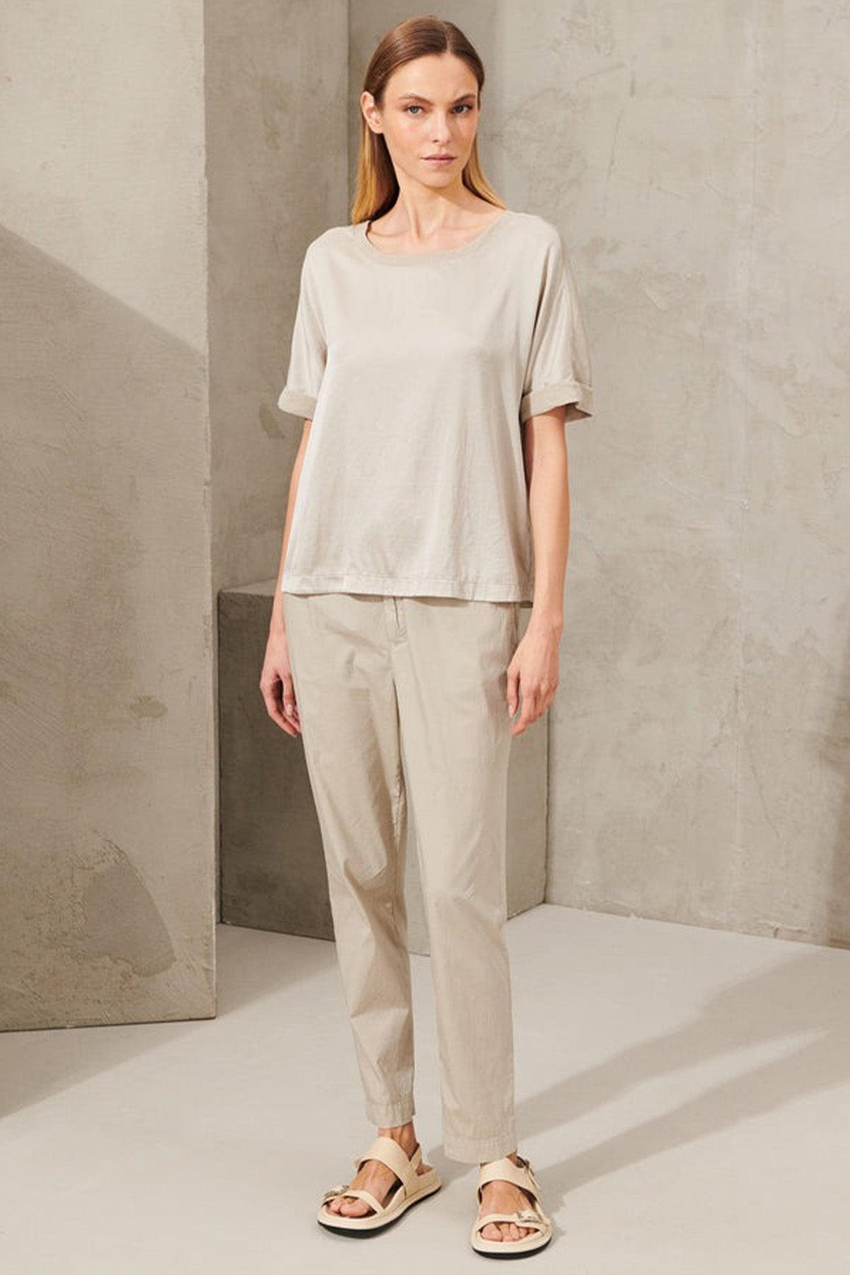 Transit Yuvarlak Yaka Streç İpek Bluz