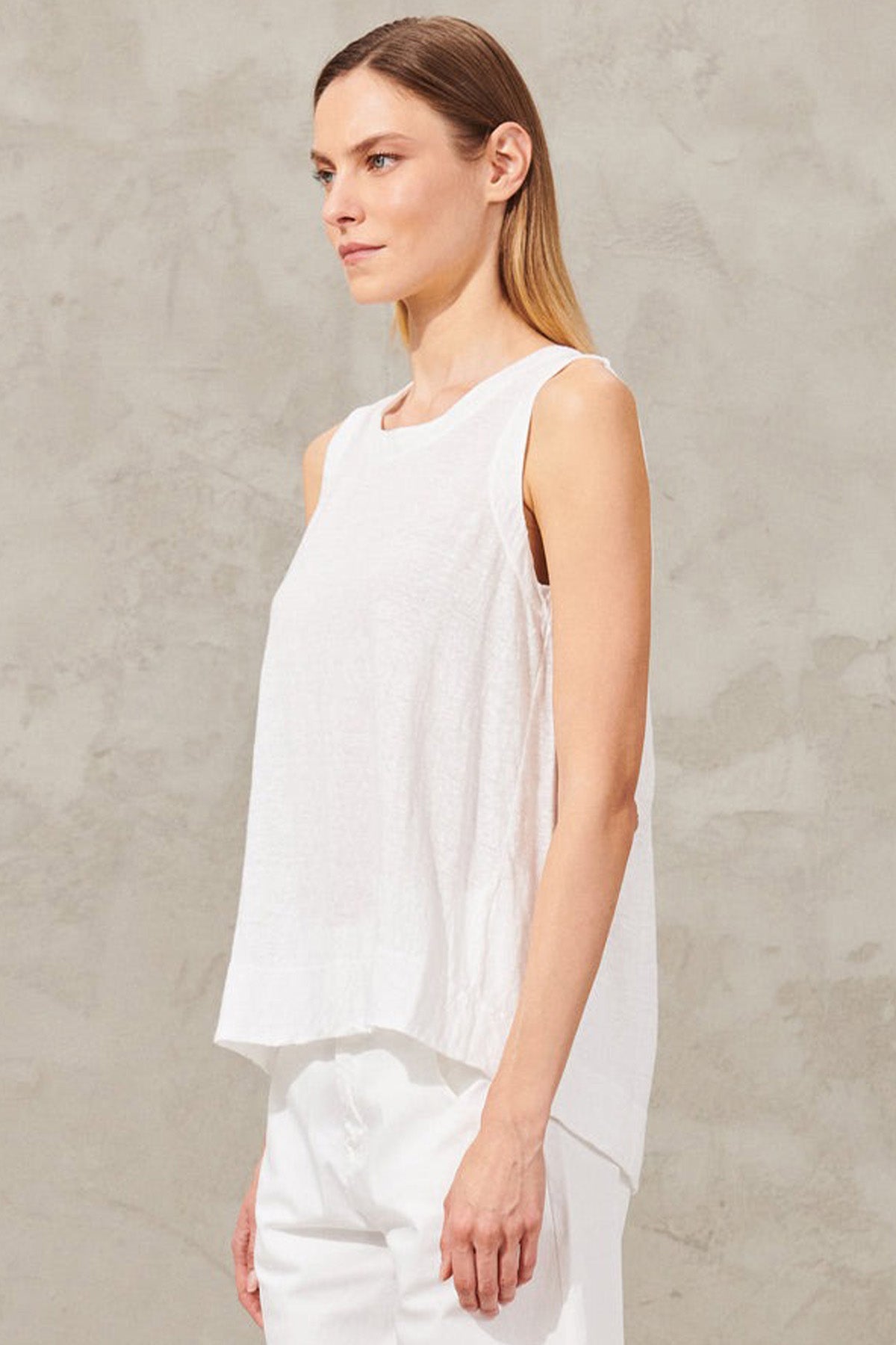 Transit Yuvarlak Yaka Keten Bluz