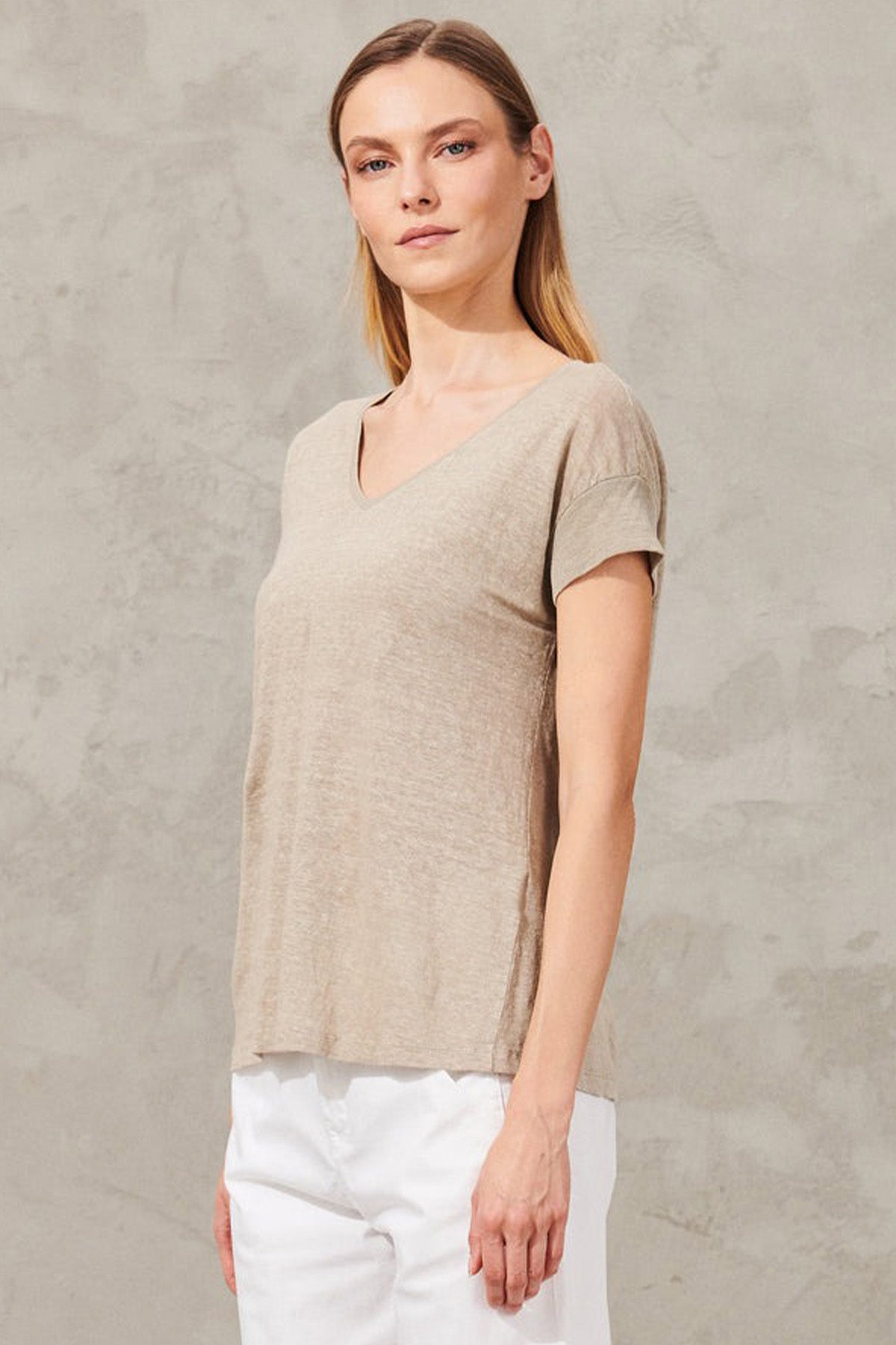 Transit V Yaka Keten T-shirt