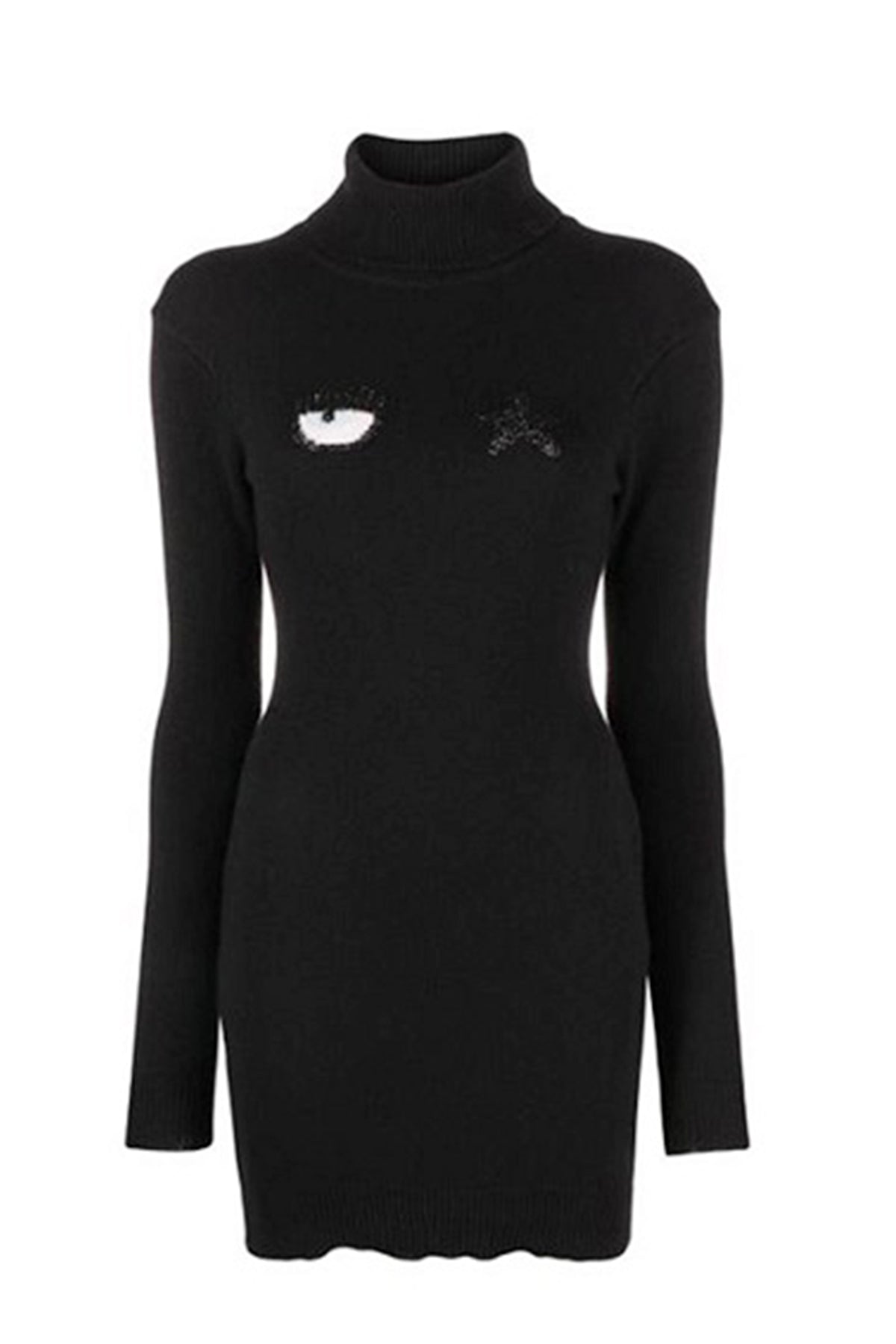 Chiara Ferragni Balıkçı Yaka Logolu Kaşmirli Mini Yün Elbise-Libas Trendy Fashion Store