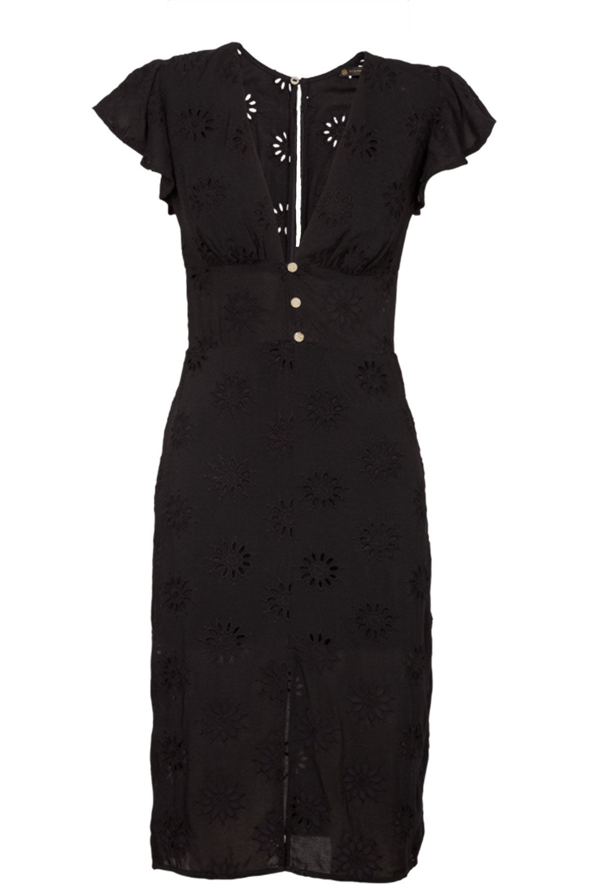 Vix Lazer Kesim Çiçek Desenli Midi Boy Elbise-Libas Trendy Fashion Store