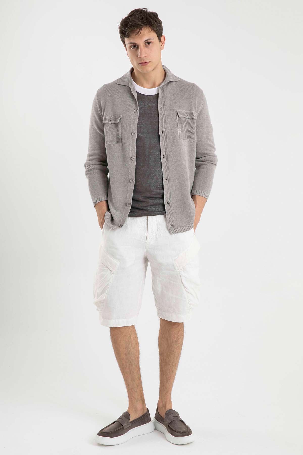 Manifattura Yuvarlak Yaka Streç Keten T-Shirt-Libas Trendy Fashion Store