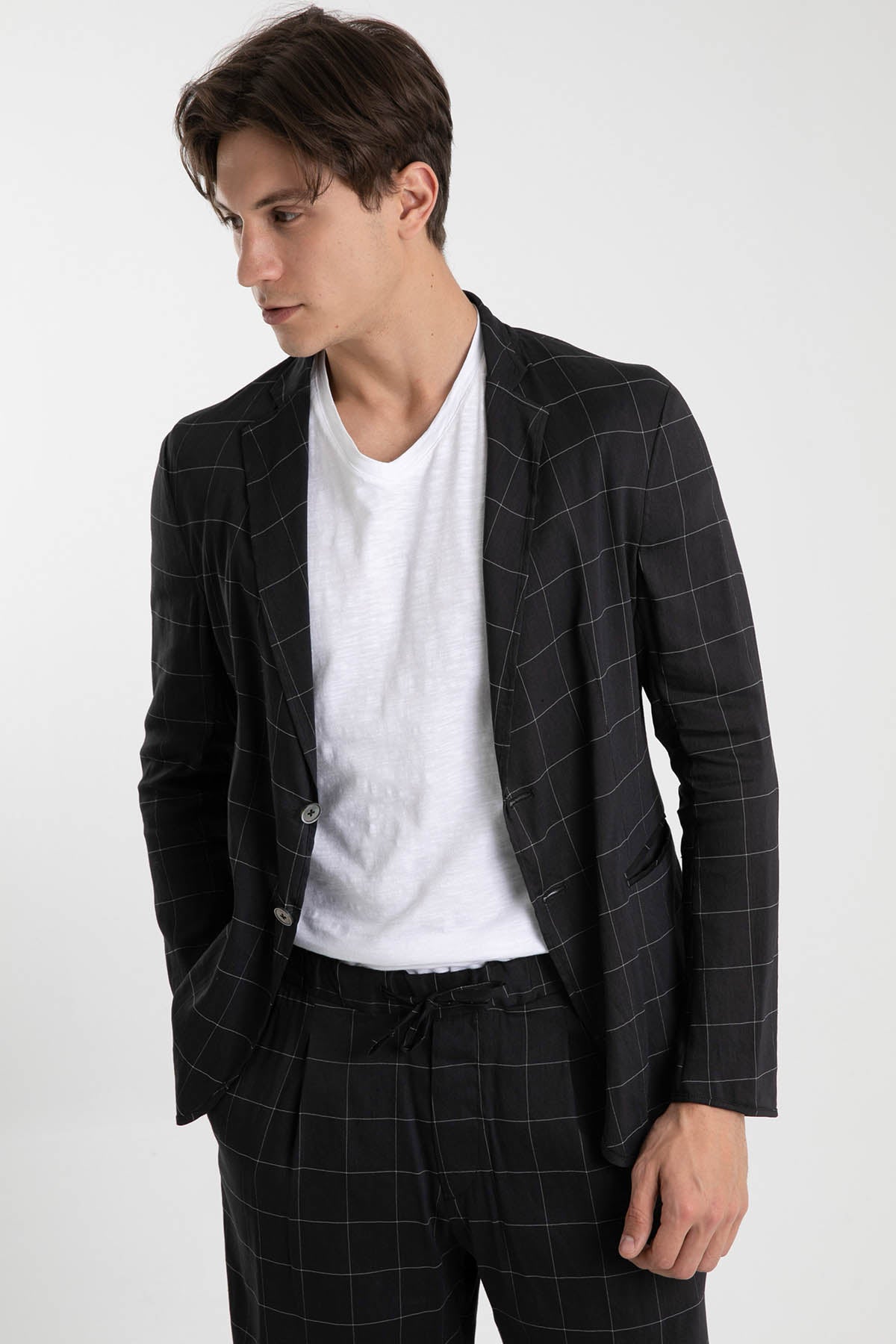 Emporio Armani Slim Fit Astarsız Kareli Ceket